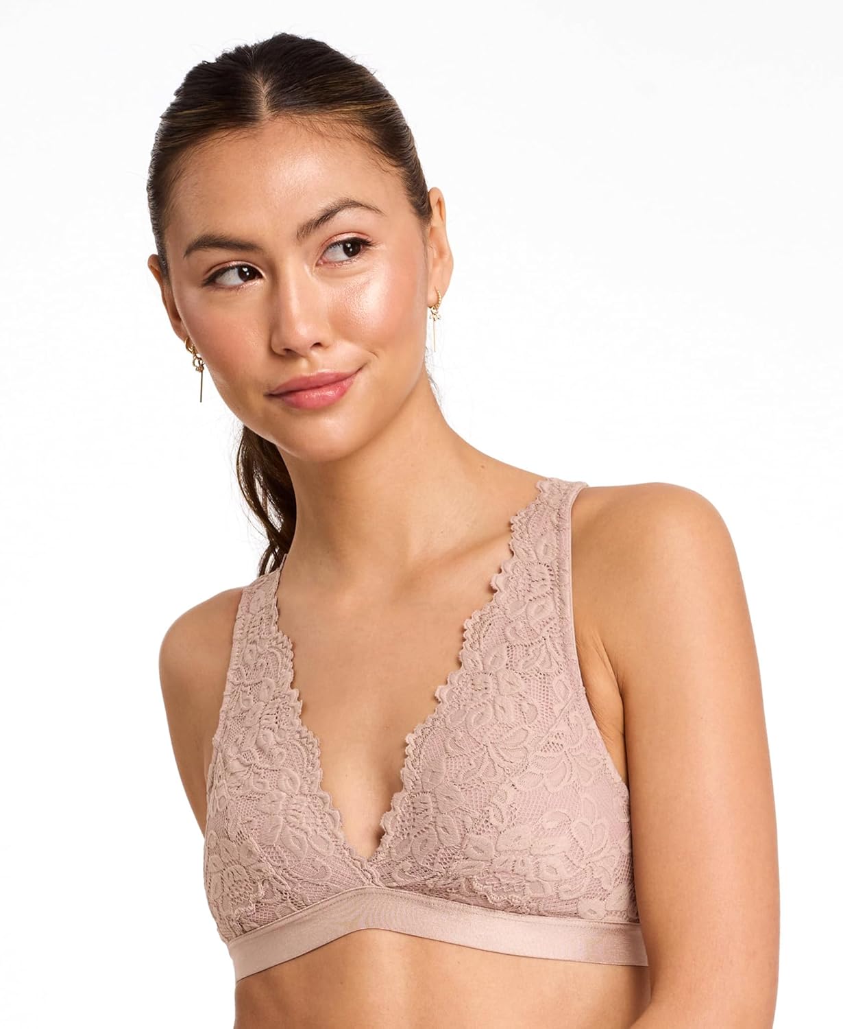 JENNY JEN Women's Ivy Lace Bralette with Adjustable Straps, Unpadded Unlined Wireless Plunge Bra, Perfect Everyday Lingerie