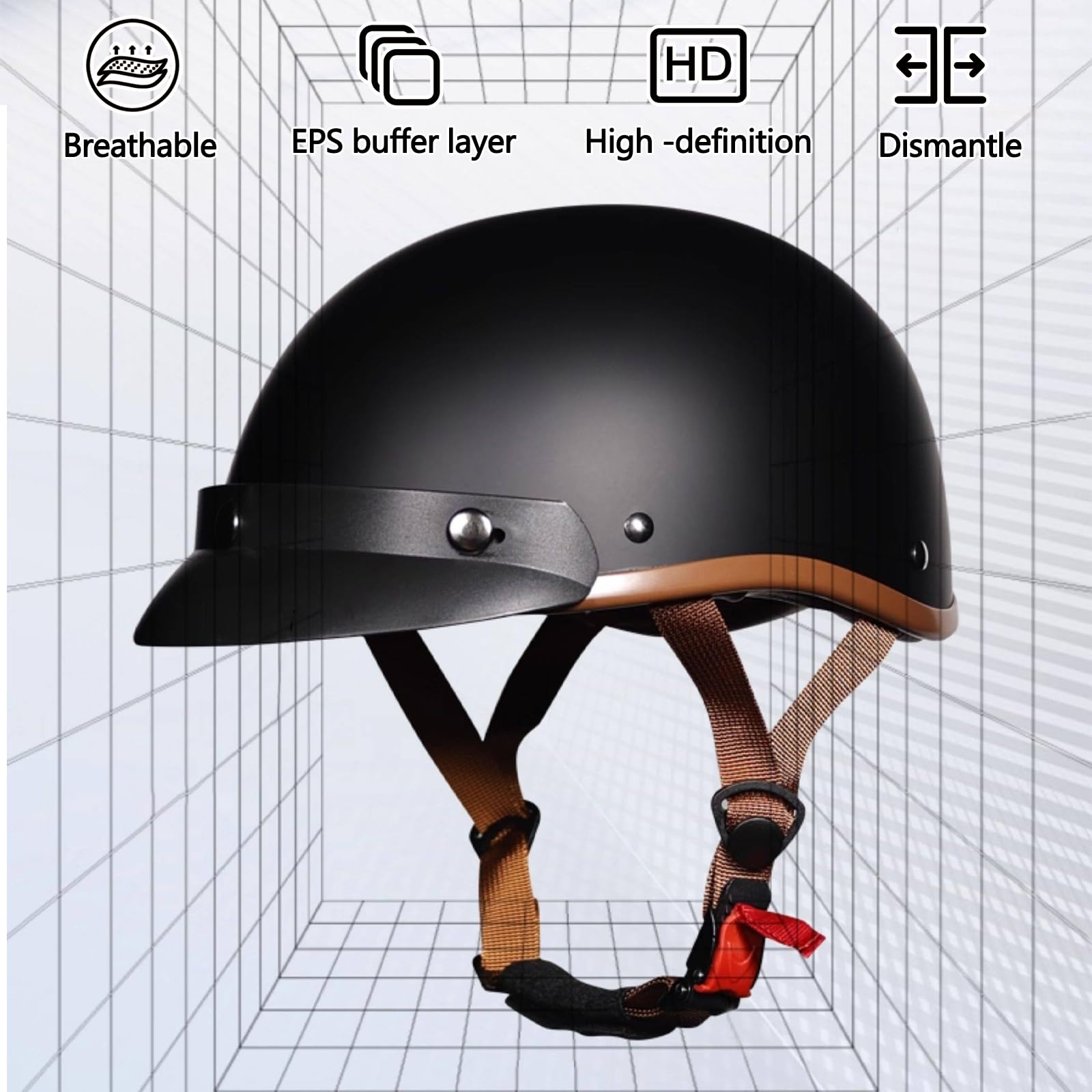 Motorradhelm für Erwachsene, Jethelm, 709 ABS kombiniert mit EPS, Schnellverschluss-Kinnschnalle. Passend für Scooter Moped Chopper Vintage Sturzhelm