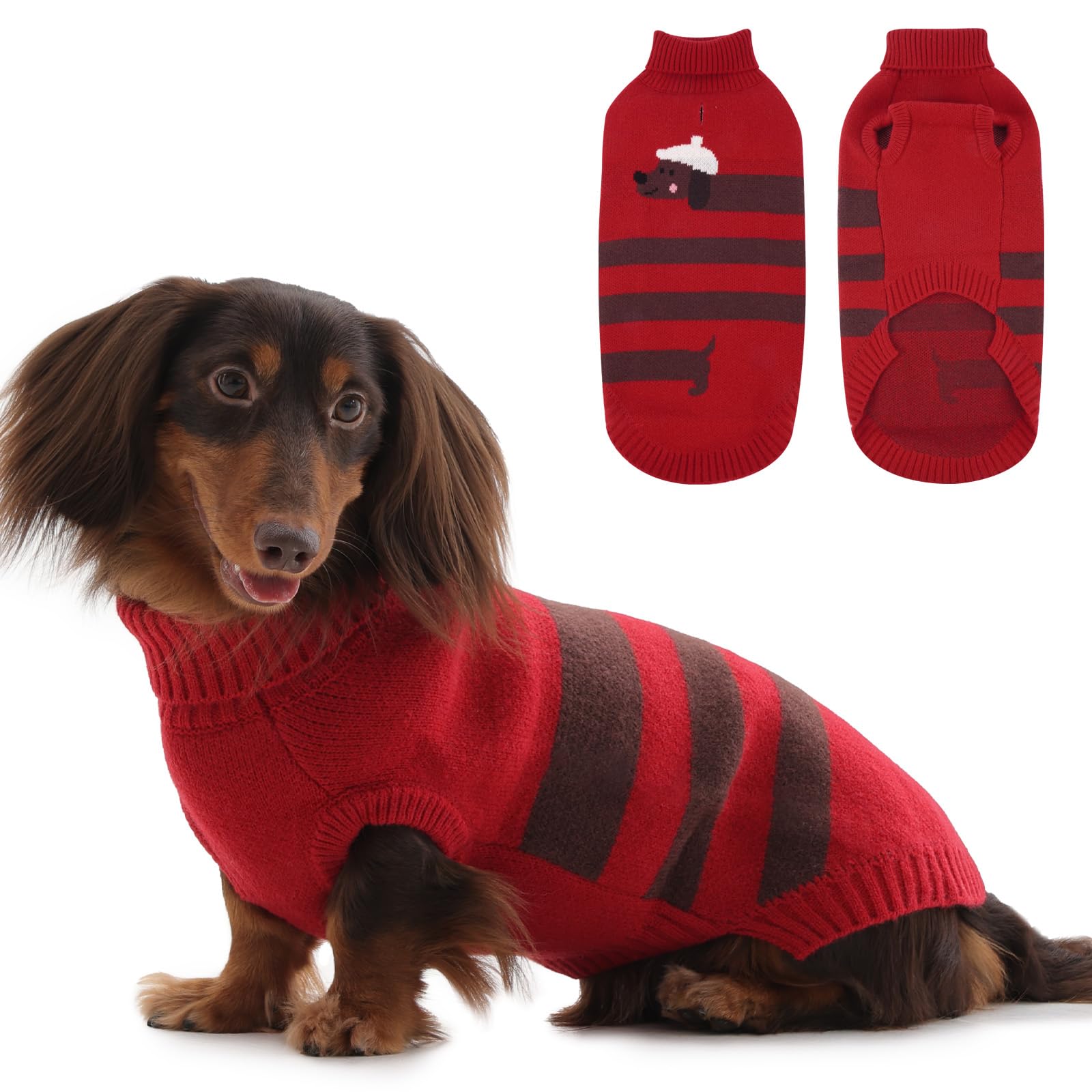Hjyokuso Dachshund Jumper, Dachshunds Jumpers for Dogs, Sausage Dog Sweaters with High Neck, Stretch Knit Sweater for Miniature Dachshund, Puppy Clothes for Autumn Winter Walks Red XS — image 1