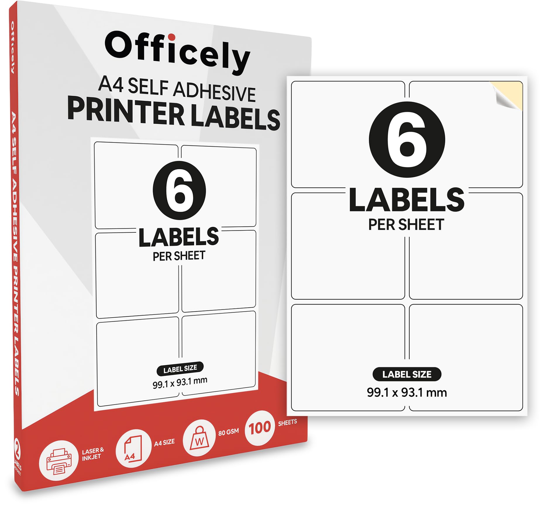 Officely A4 Self Adhesive Address Printer Labels (6 Per Sheet)
