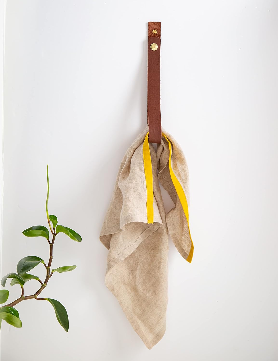KEYAIIRA - Leather Wall Strap that Opens & Closes - entryway hook for handbags, shopping totes, keys, towels minimalist functional interior design snap bath towel hook