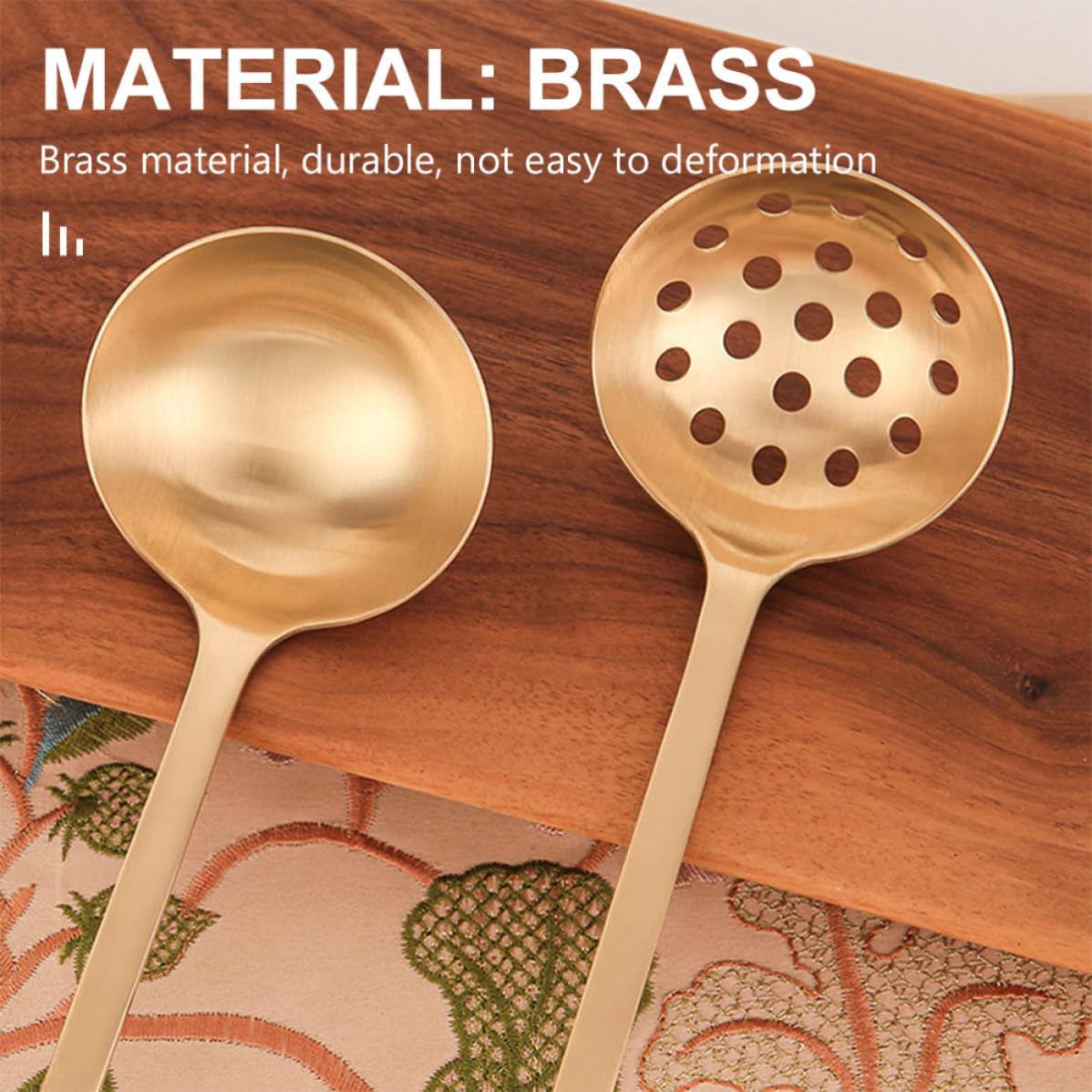 SOLUSTRE Set 2 Cucchiai da Zuppa in Ottone Manico, Resistente e Antiruggine, per Banchetti, Impugnatura Confortevole e Design Robusto