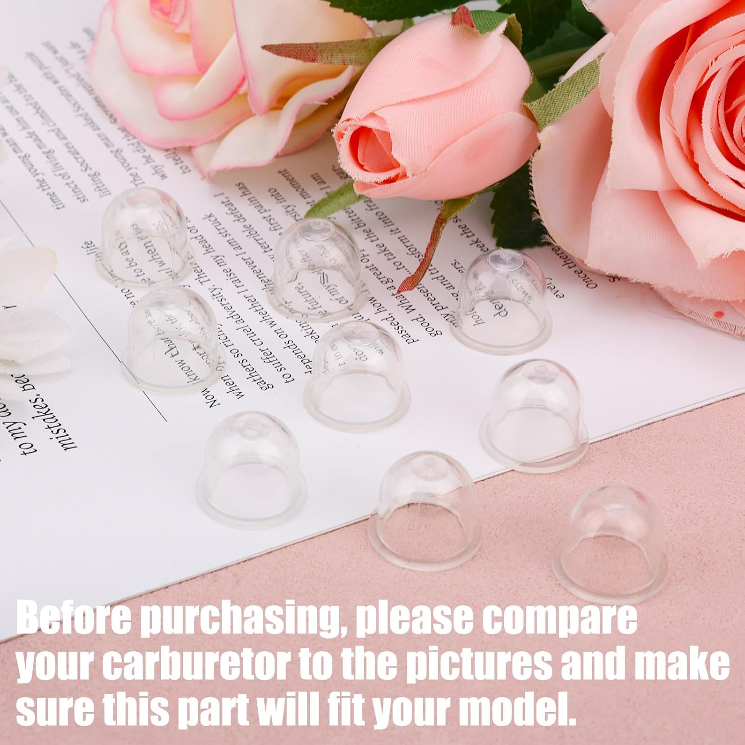 12pcs Primer Bulbs, Plastic Transparent Carburetor Primer Bulbs Replacement Outdoor Power Tools Replacement Parts Compatible with Walbro Gas Trimmer Blower Brush Cutter