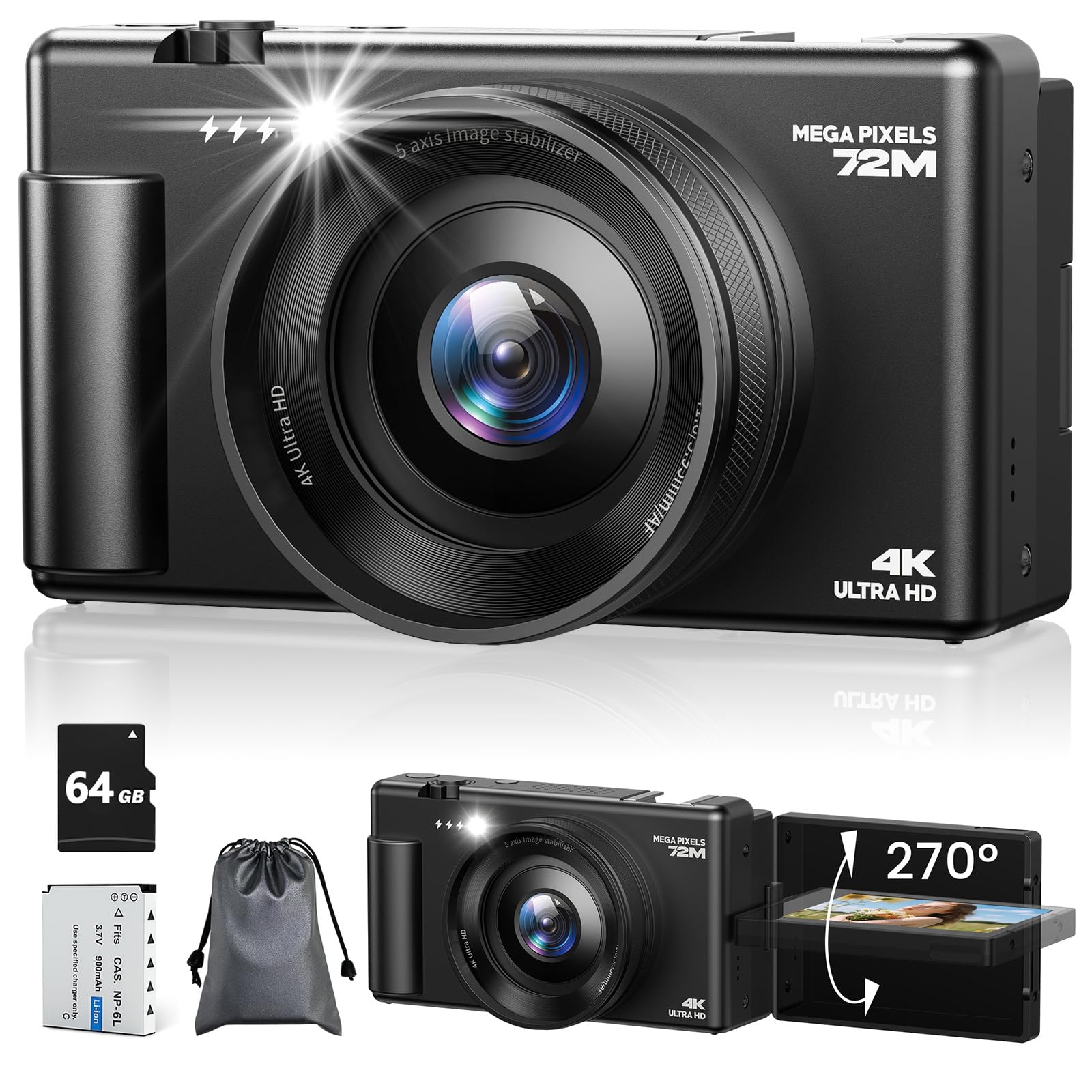 Macchina Fotografica 5K 64MP Zoom Digitale 18X Autofocus