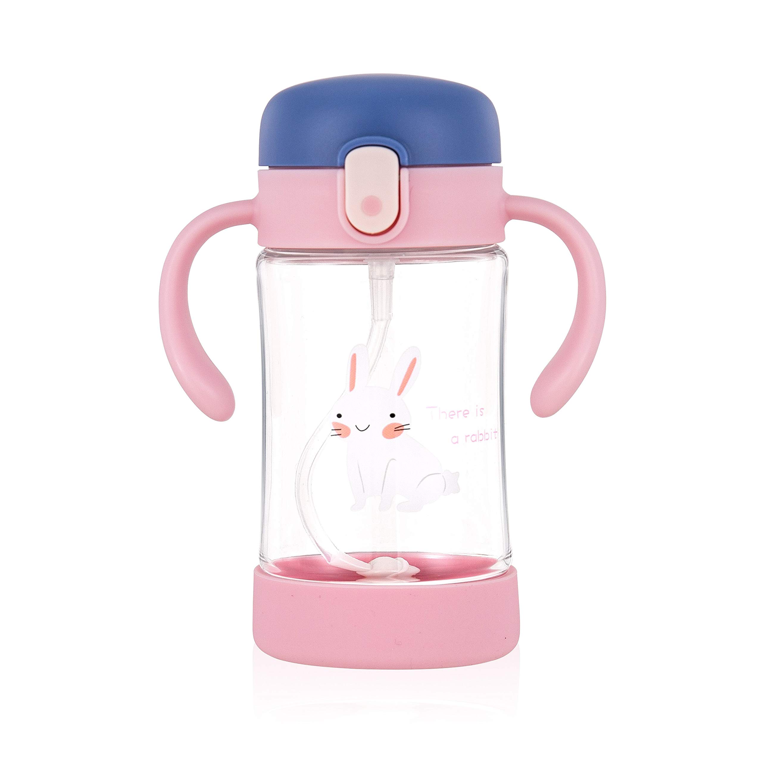 Active Plus Kiddy Cup with 360 Degree Weighted Flexi Straw, Spill Proof, Tritan - BPA Free, Soft Spout, One Button Open Sippy Cup 300ml - Elsie Pink Rabbit