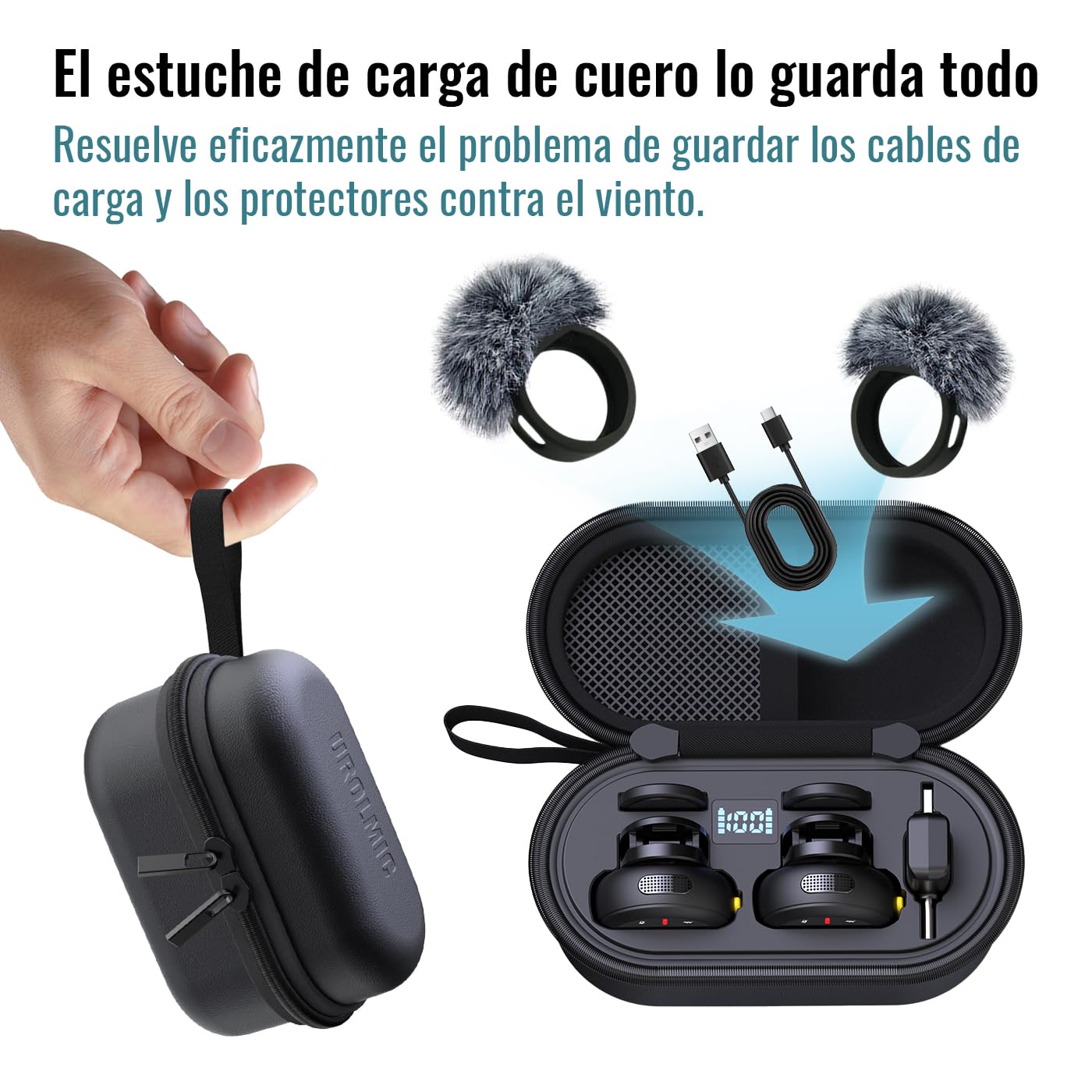 Micrófono Inalámbrico 2 en 1 para iPhone y Android, 40h Batería, 55m Alcance, Cancelación de Ruido, Micrófono de Solapa con Imán para Grabación