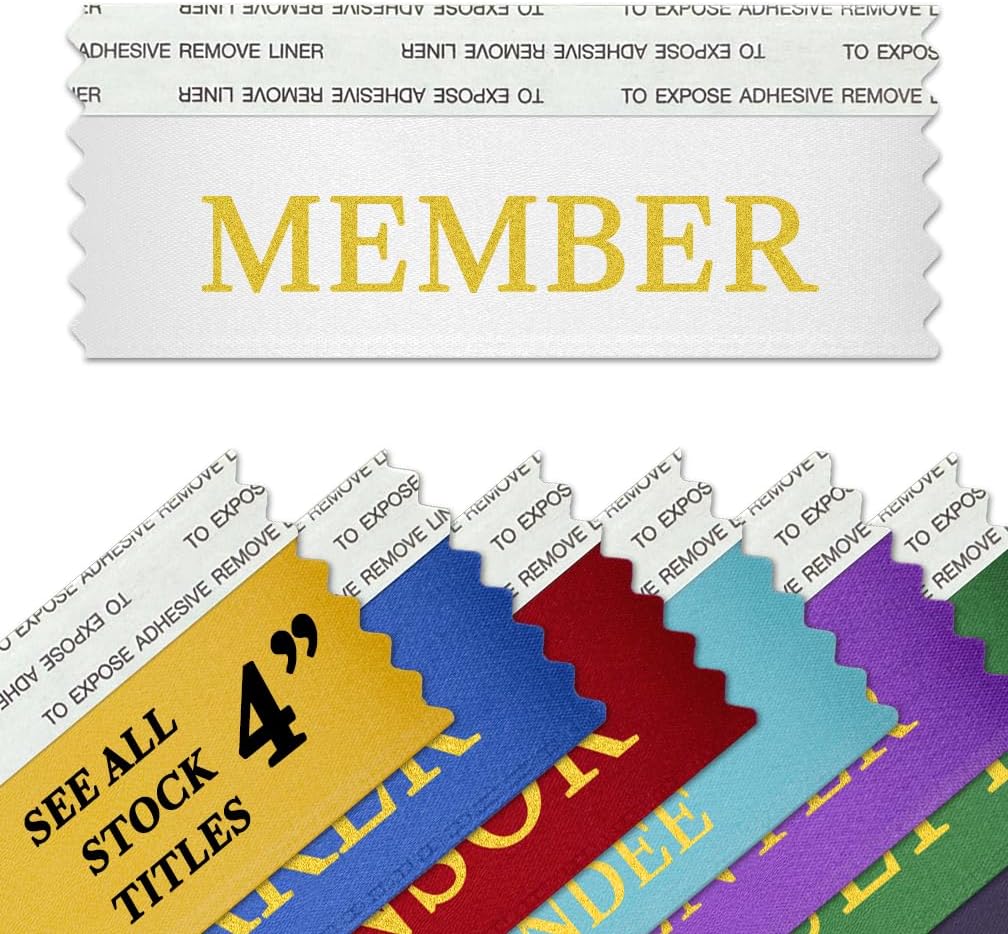 Member 4" Badge Ribbons with Adhesive for Nametags - Made in The USA by Ribbons Galore (100 Ribbons)