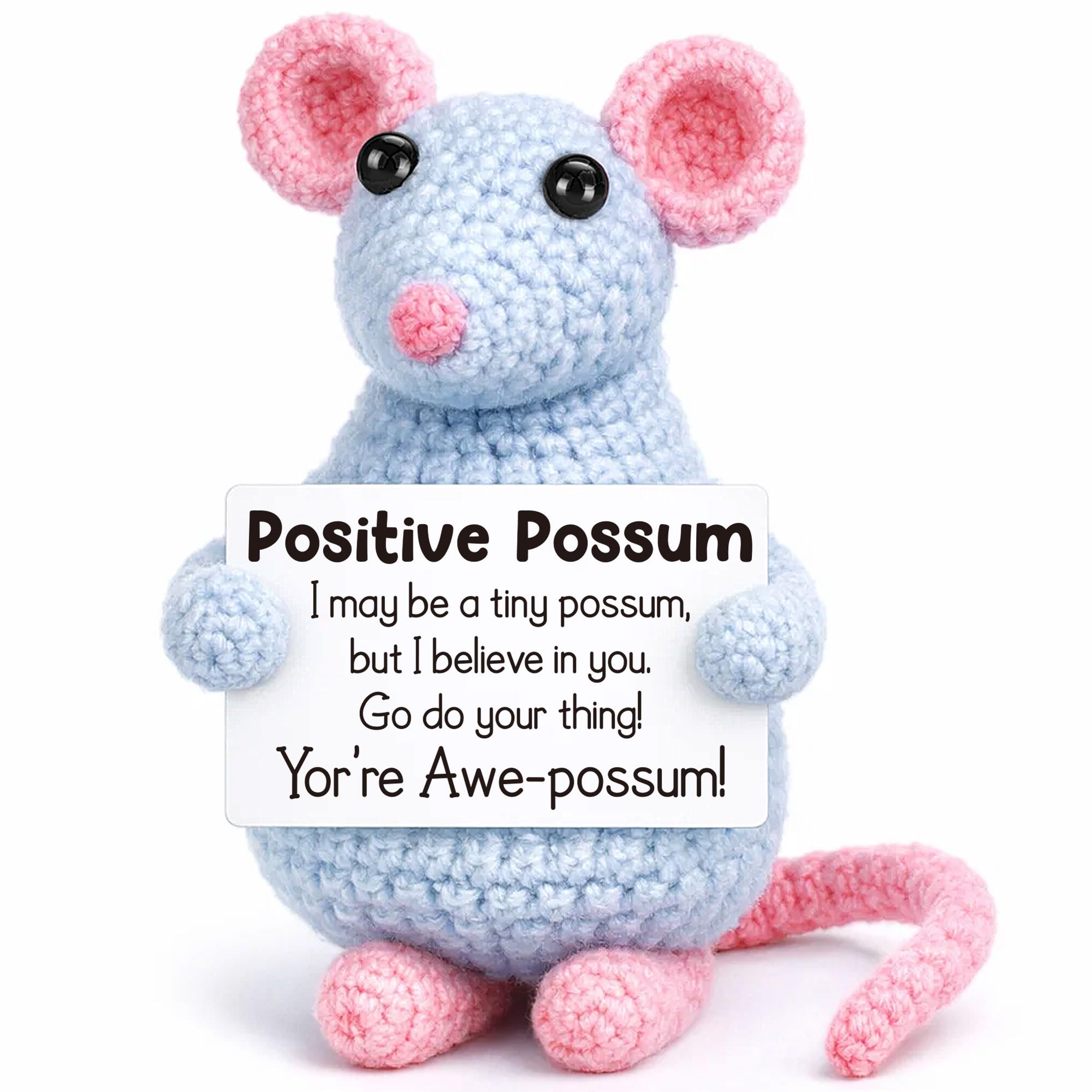 LEJIAJINW Positive Crochet Possum Opossum Gifts Her Women Birthday Mothers Day Cute Easter Basket Stuffers, Inspirational Awe-Possum Gift Teacher,