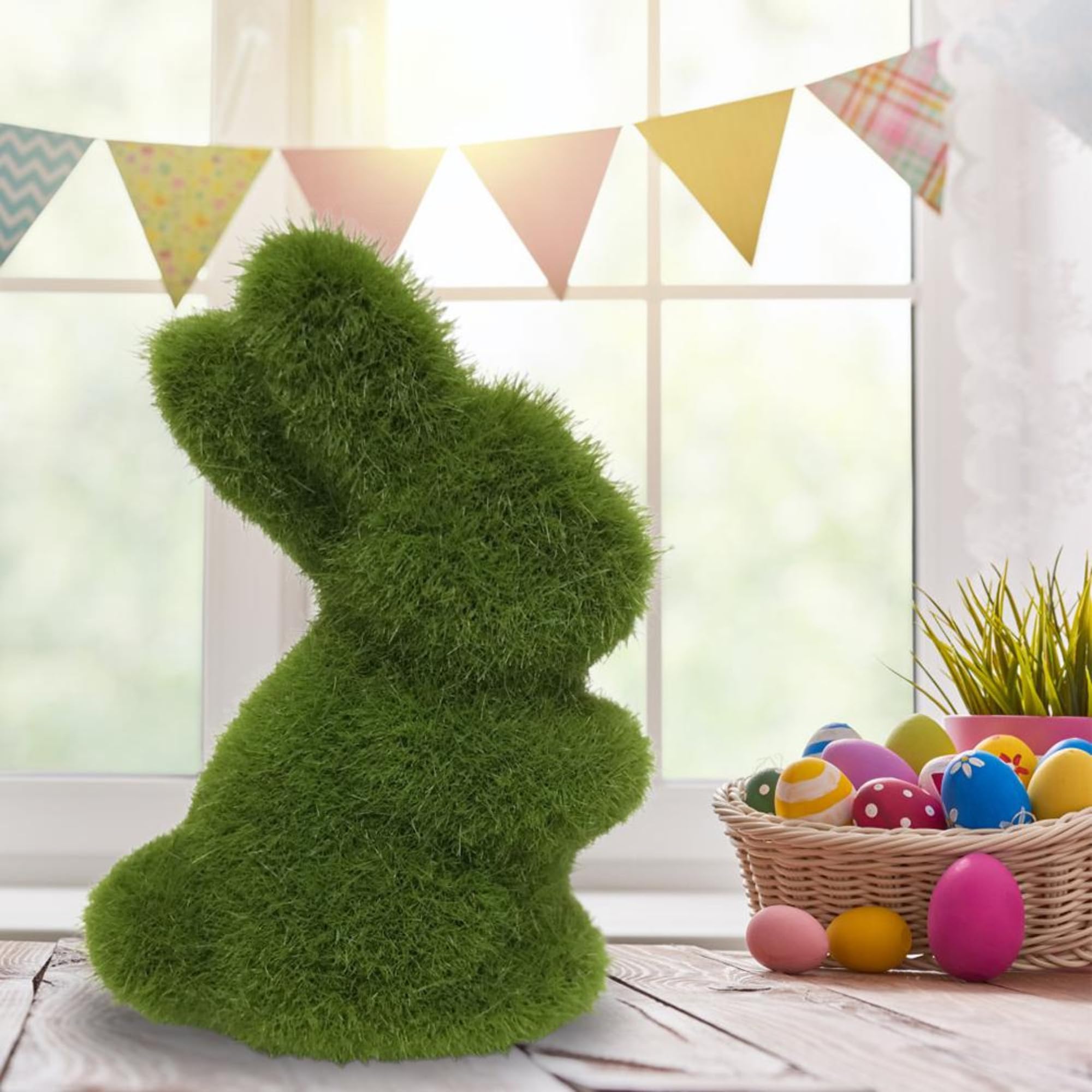 Artificial Moss Bunny, Garden Statues Ornaments Lightweight Figurines for Indoor Office Cupboard Decor