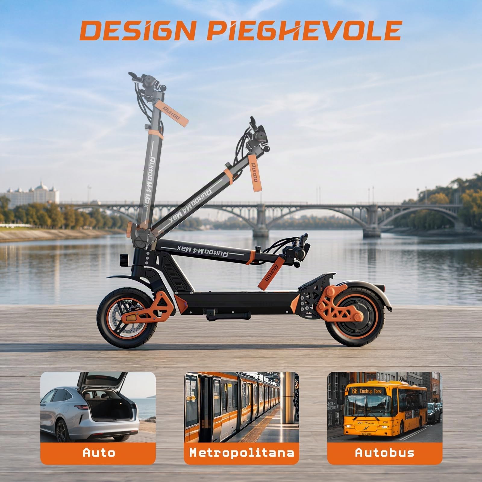 M4 Max Monopattino Elettrico Pieghevole, Autonomia 55km, Ammortizzatore Idraulico Ant., Freno a Disco, Luci LED Full, 3 Velocità, Ruote 10", 120KG, Batteria 48V 15,6Ah