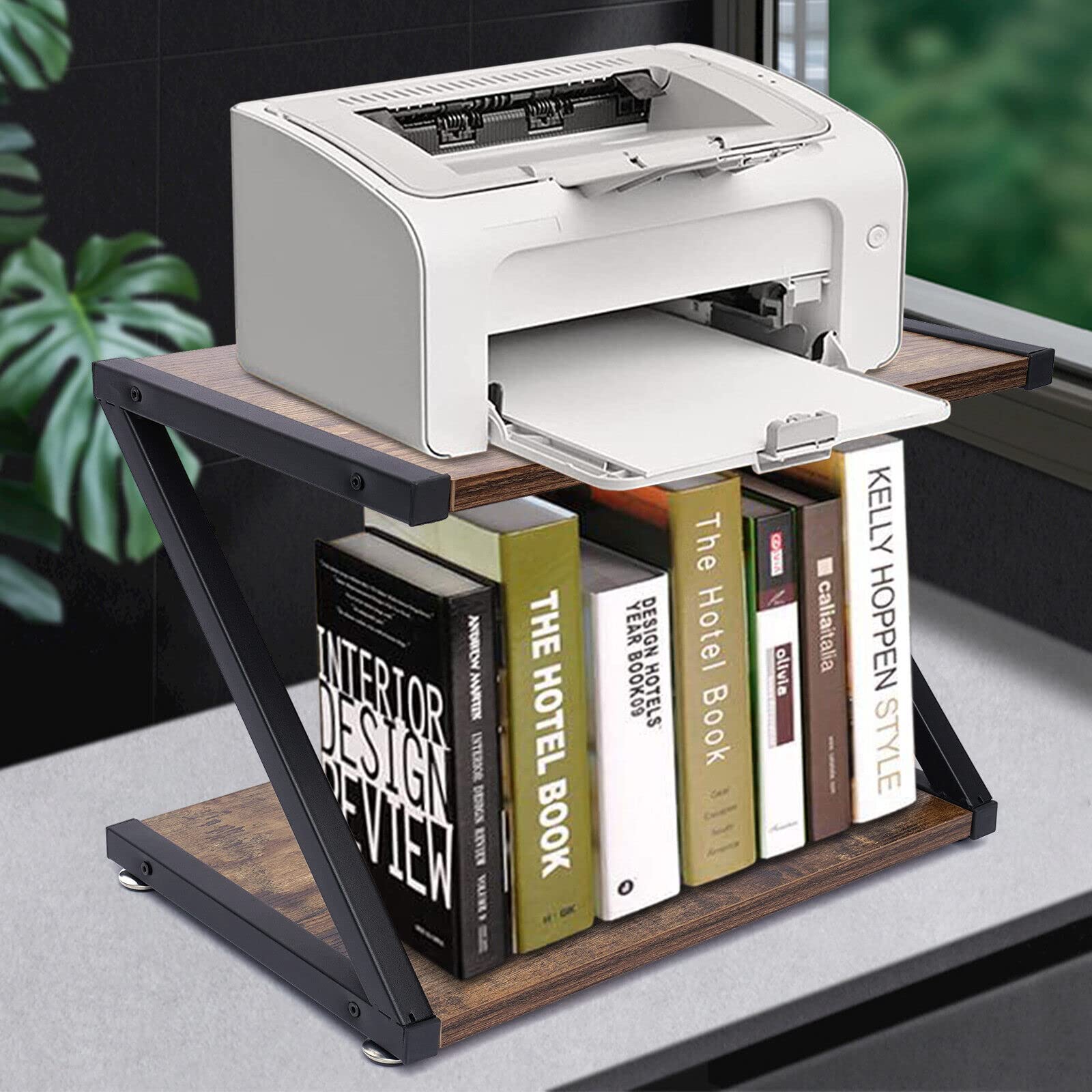 Supporto per stampante, da scrivania, in legno, per stampante a 2 ripiani, per fax, libri, scanner, fotocopiatrice, scanner
