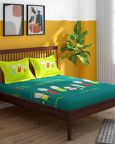 Portico New York Happiness is Cotton 210TC Super King Size Double Bedsheet with 2Pillow Cover (267X274CM, Multicolor)