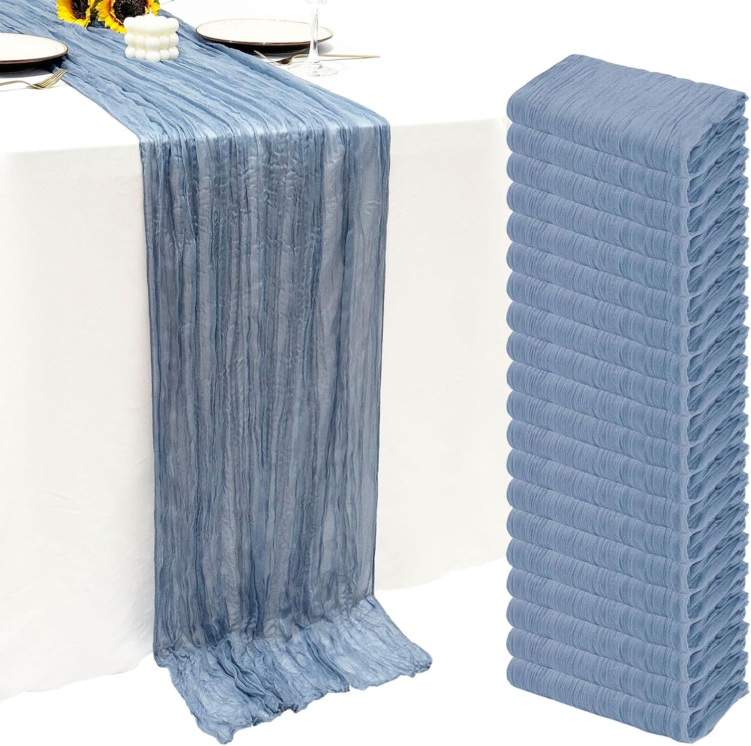 20Pack Dusty Blue Cheesecloth Table Runner 10Ft Gauze Table Runner Blue Cheese Cloth Table Runners Long Sheer Fabric Tablerunners for Wedding Party Bridal Shower Thanksgiving Christmas