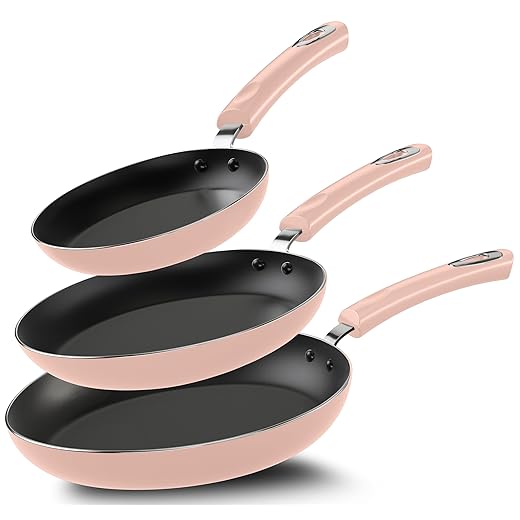 Utopia Kitchen Nonstick Cookware 3 Piece Set, Non-Stick Frying Pans with Induction Bottom, 8, 9.5 & 11 Inches Frying Pans with Bakelite Handles, PFOA Free, Pink & Black