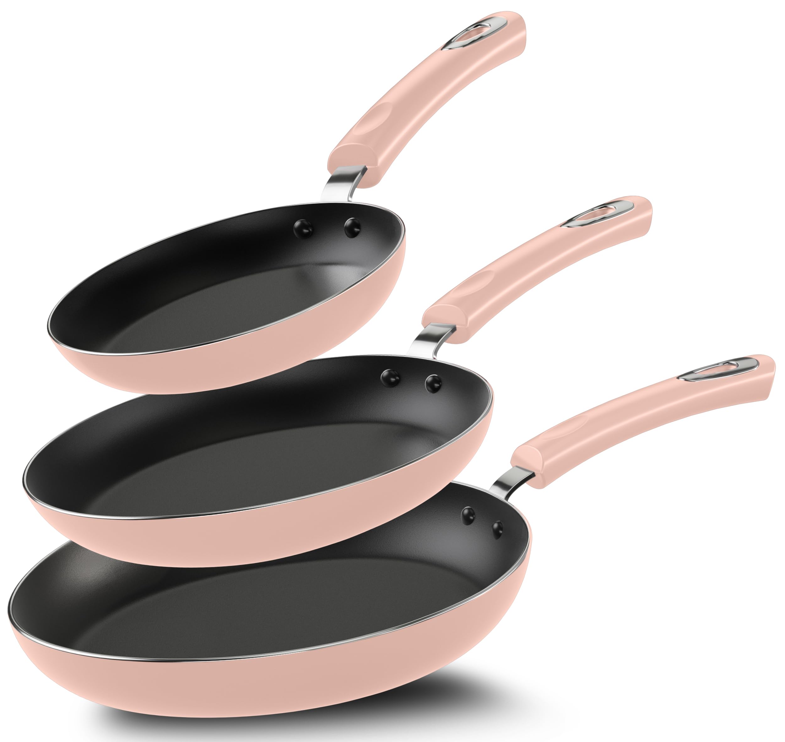 Utopia Kitchen Nonstick Cookware 3 Piece Set, Non-Stick Frying Pans with Induction Bottom, 8, 9.5 & 11 Inches Frying Pans with Bakelite Handles, PFOA Free, Pink & Black