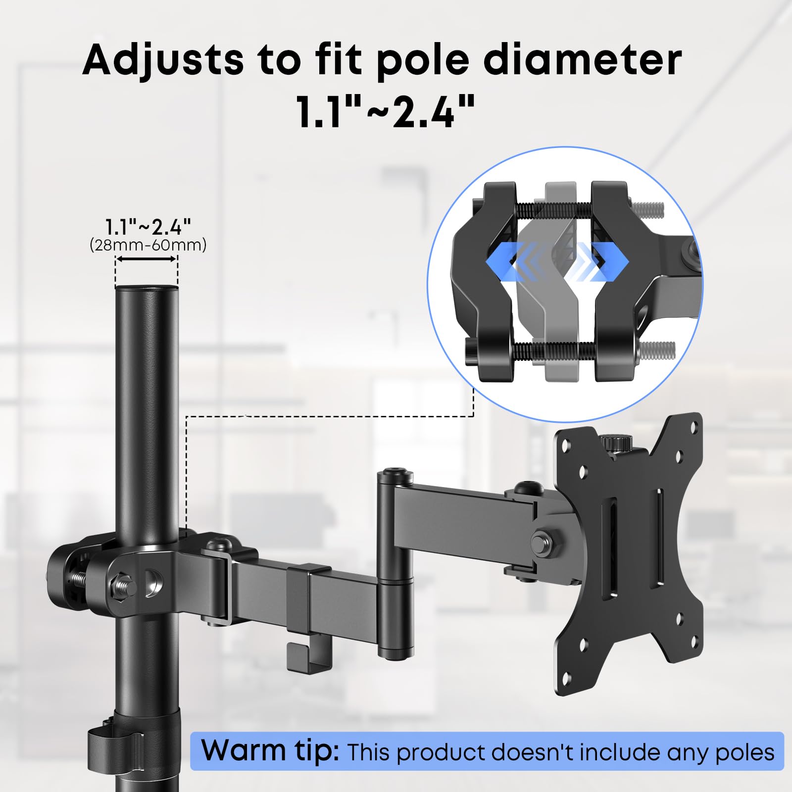 Brazo de monitor de montaje en poste fácil montaje VESA para pantallas de 17-32 soporta hasta 17.6 lbs Compatible con 75x75 y 100x100 VESA Solución perfecta cuando el montaje en pared o 3