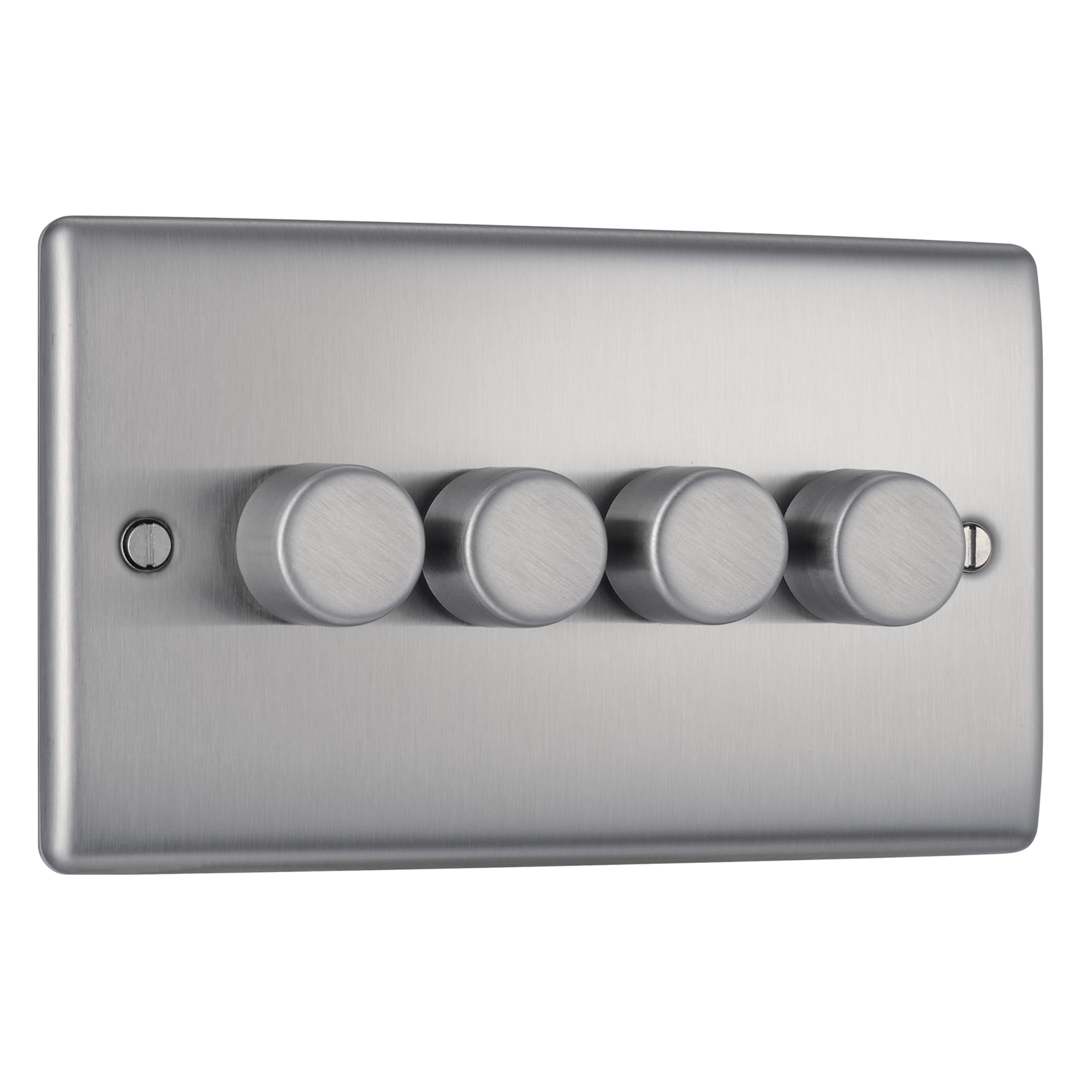 BG Electrical Intelligent Quadruple Wall Dimmer Switch, 2 Way, Raised Profile, Round Edges, Nexus Metal Brushed Steel 200W, NBS84