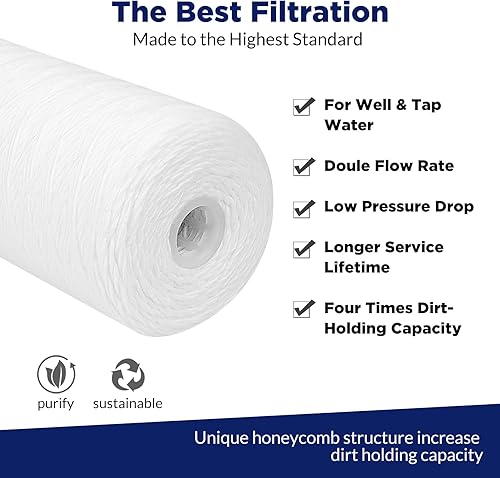 Miniatura 4 de Membrane Solutions Cartucho de repuesto de filtro de agua universal para toda la casa, 5 micrones, 10 x 4.5 pulgadas, para agua de pozo, paquete de 4