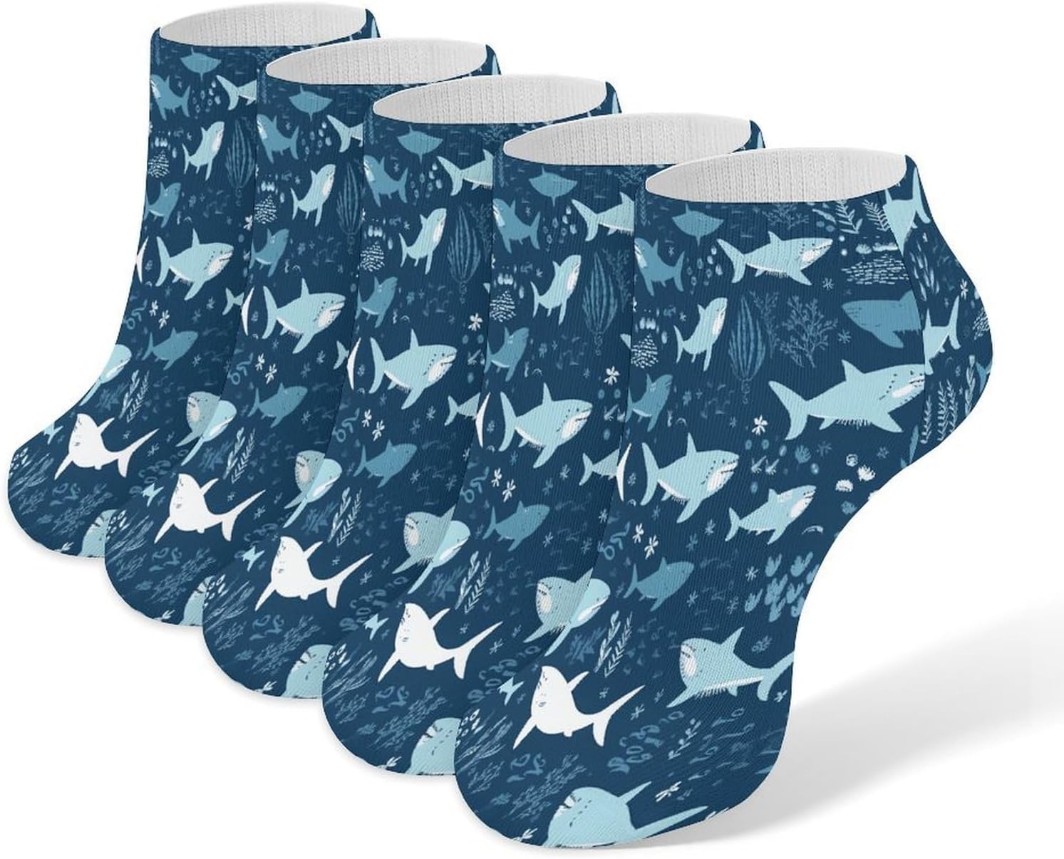 Sharks Ankle Socks for Men Women 5 Pairs | Comfortable Casual Low Cut Socks, Lightweight No Show Breathable Athletic Socks, Soft Mini Crew Socks for All Seasons