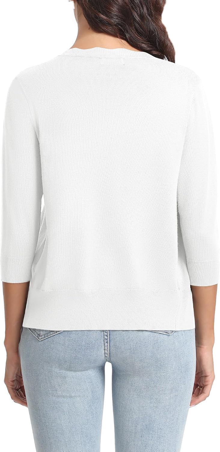 Urban CoCo Women's Lightweight V-Neck Cropped Cardigan Sweater 3/4 Sleeve Knitted Sweaters for Women 2026