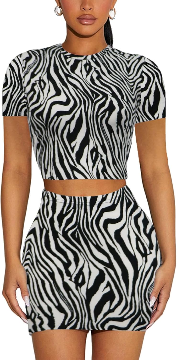 Women's Two Piece Skirt Set - Summer Casual High Waisted Y2K Mini Bodycon Pencil Skirts and Crop Tops Outfits - Image 2