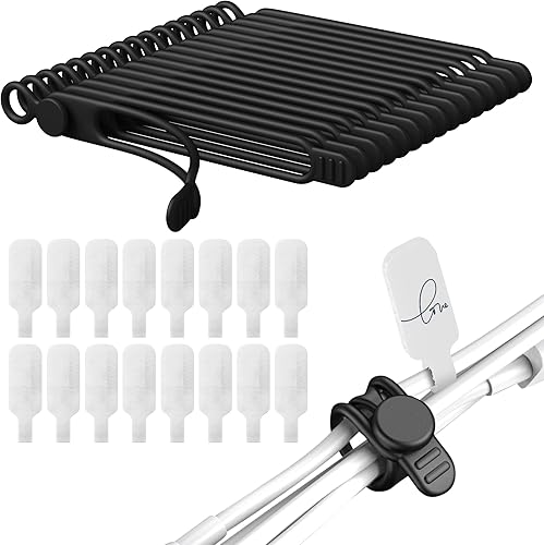 Miniatura 8 de Nearockle - Juego de 32 etiquetas para cables y bridas de silicona para cables, reutilizables, 16 bridas para cables + 16 etiquetas de cable para