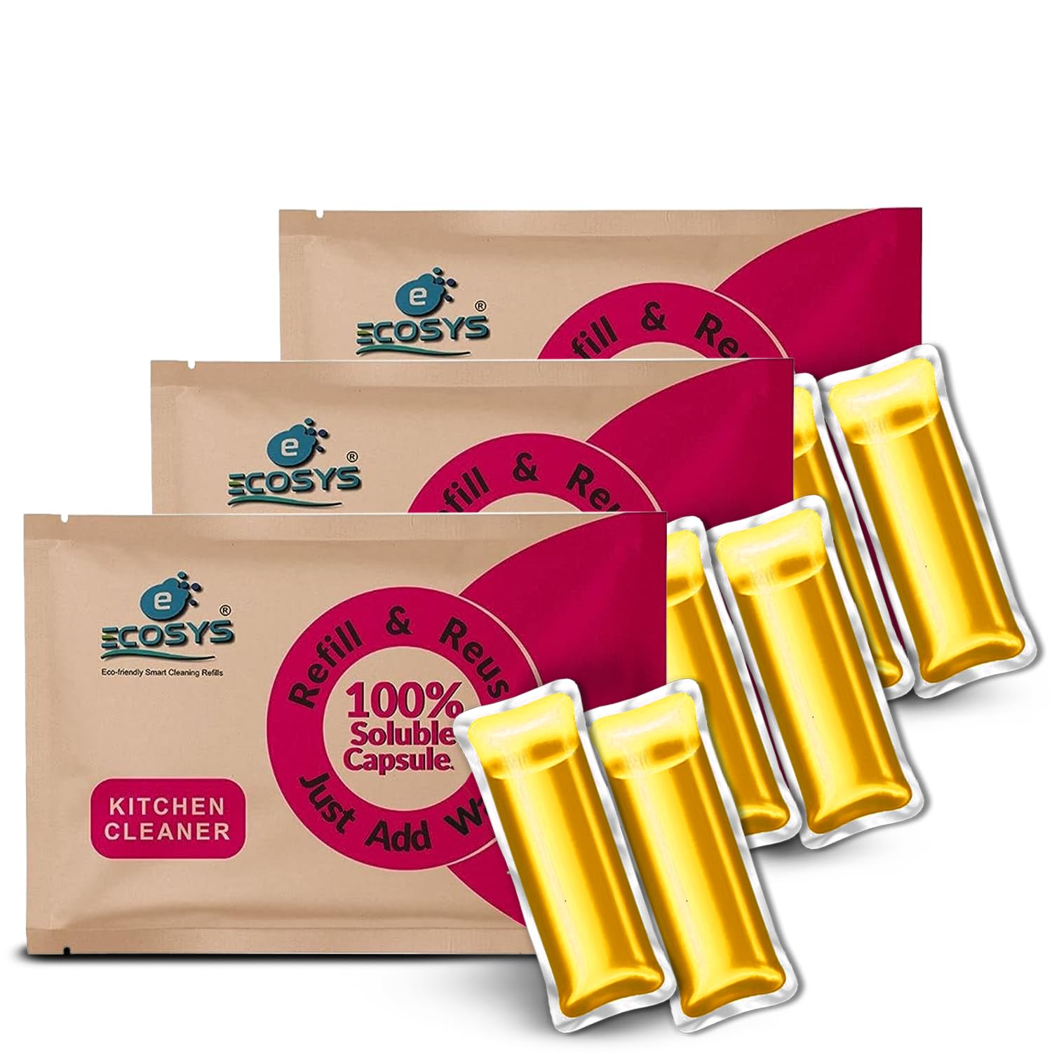 3L Kitchen Cleaner Capsules |Eco-Friendly for Mixer, Grinder, Exhaust Fan, Chimney | Non-Toxic Refill Packs |-Pack of 3|1 Pack =1L