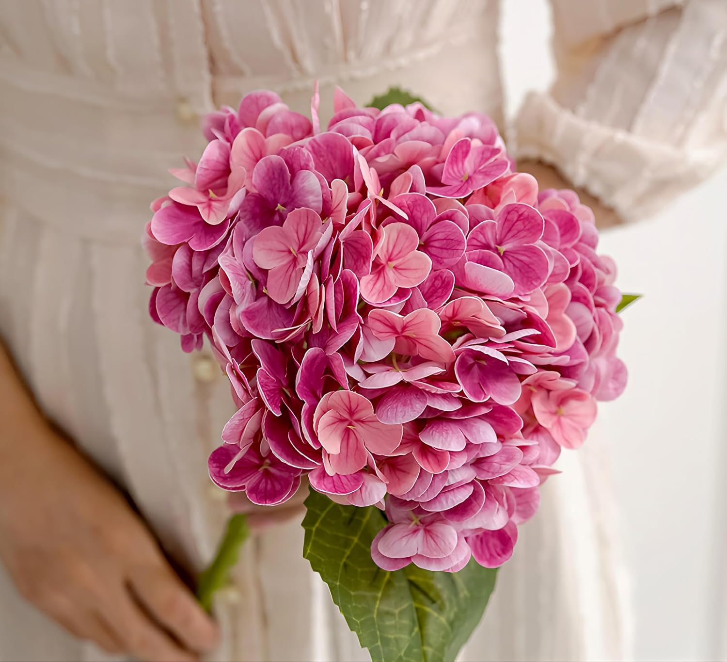 Real Touch Hydrangea Artificial Flowers 4PCS -20" Faux Hydrangea Flowers with Long Stem & Leaves - Realistic Fake Hydrangeas for Home Decor Floral Arrangements Wedding Bouquets Centerpieces (Rose Red) - Image 2