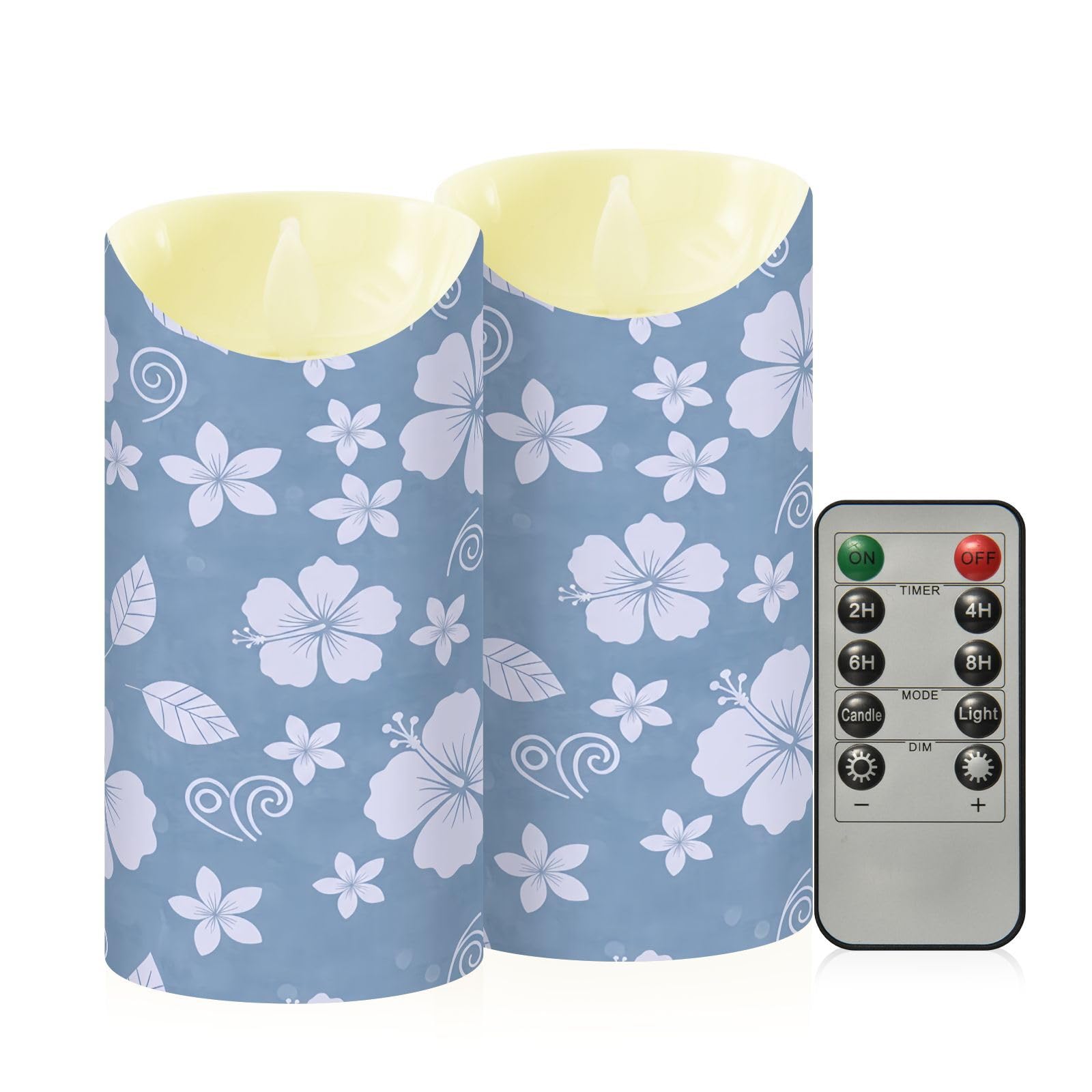 Cgiub Hibiscus Flameless Candles with Timer 2pcs Battery Operated Flickering Flameless LED Pillar Candles for Holiday Home Wedding Fireplace Decor