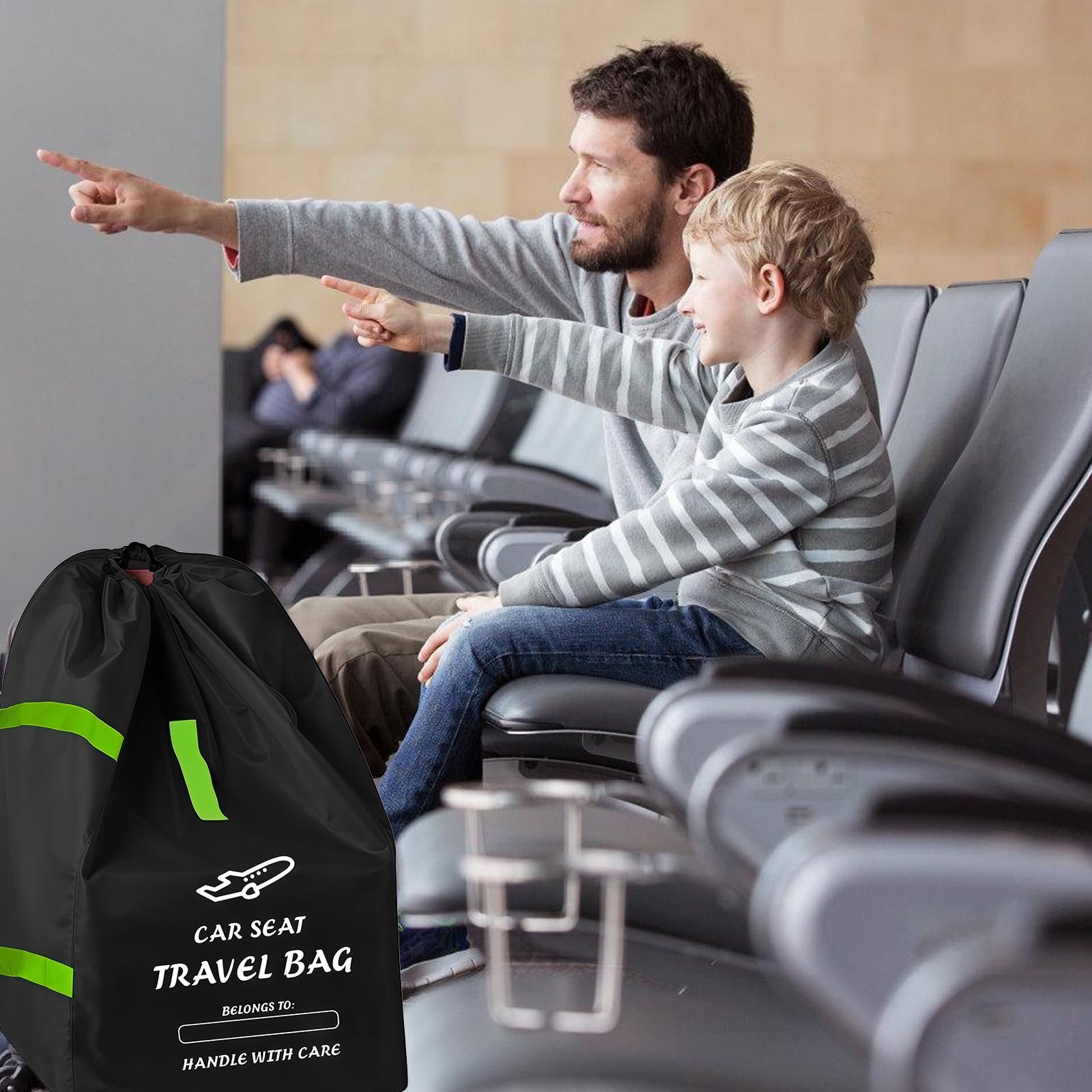 Gate Check - Seggiolino per bambini, 86 x 46 x 46 cm, in tessuto Oxford, impermeabile, per il trasporto su grandi aerei (nero)