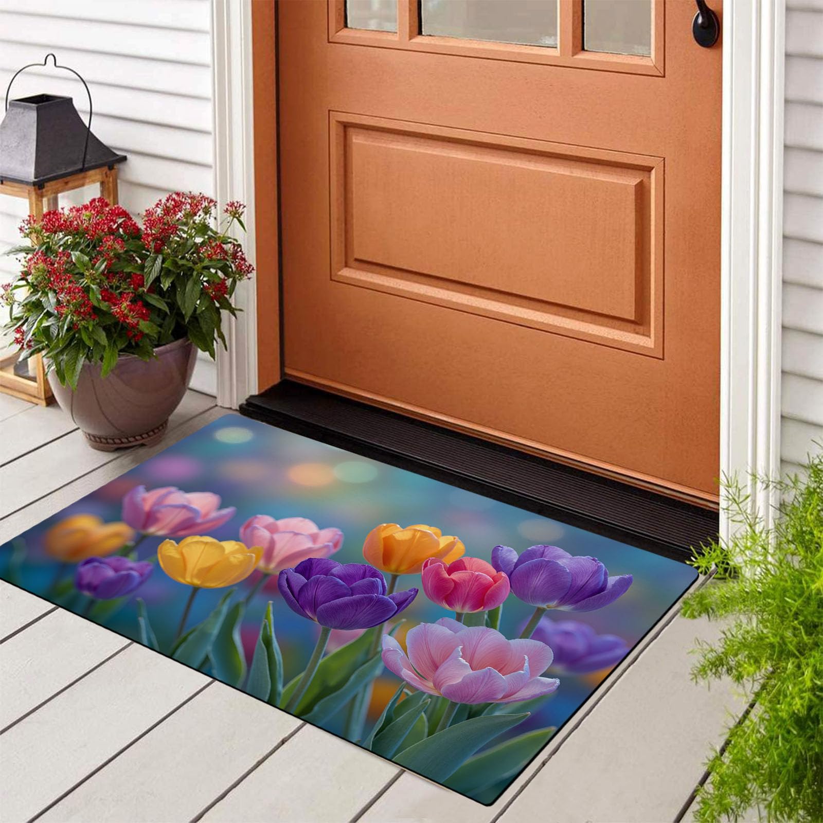 Tapis de porte champ de tulipes contre la saleté et les glissades d'entrée