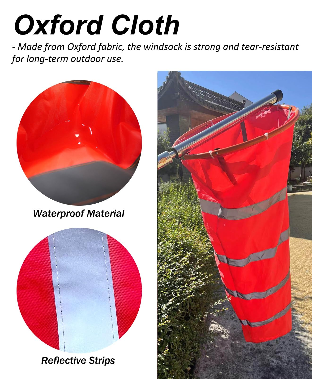 Windsack mit verstärkter Öffnung und reflektierendem Material für die Windmessung im Freien