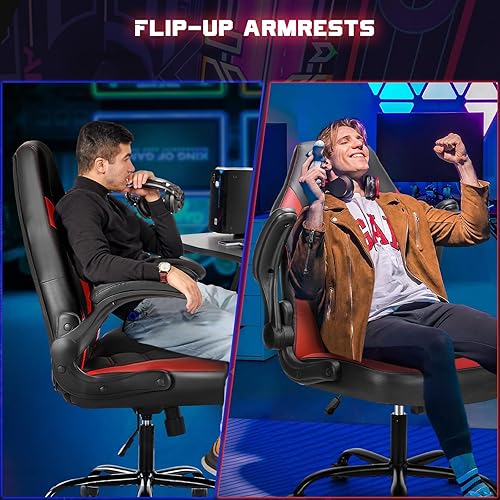 Miniatura 7 de DUMOS Silla de oficina ergonómica para juegos para adultos, silla de escritorio de computadora de altura ajustable con reposabrazos abatibles, silla