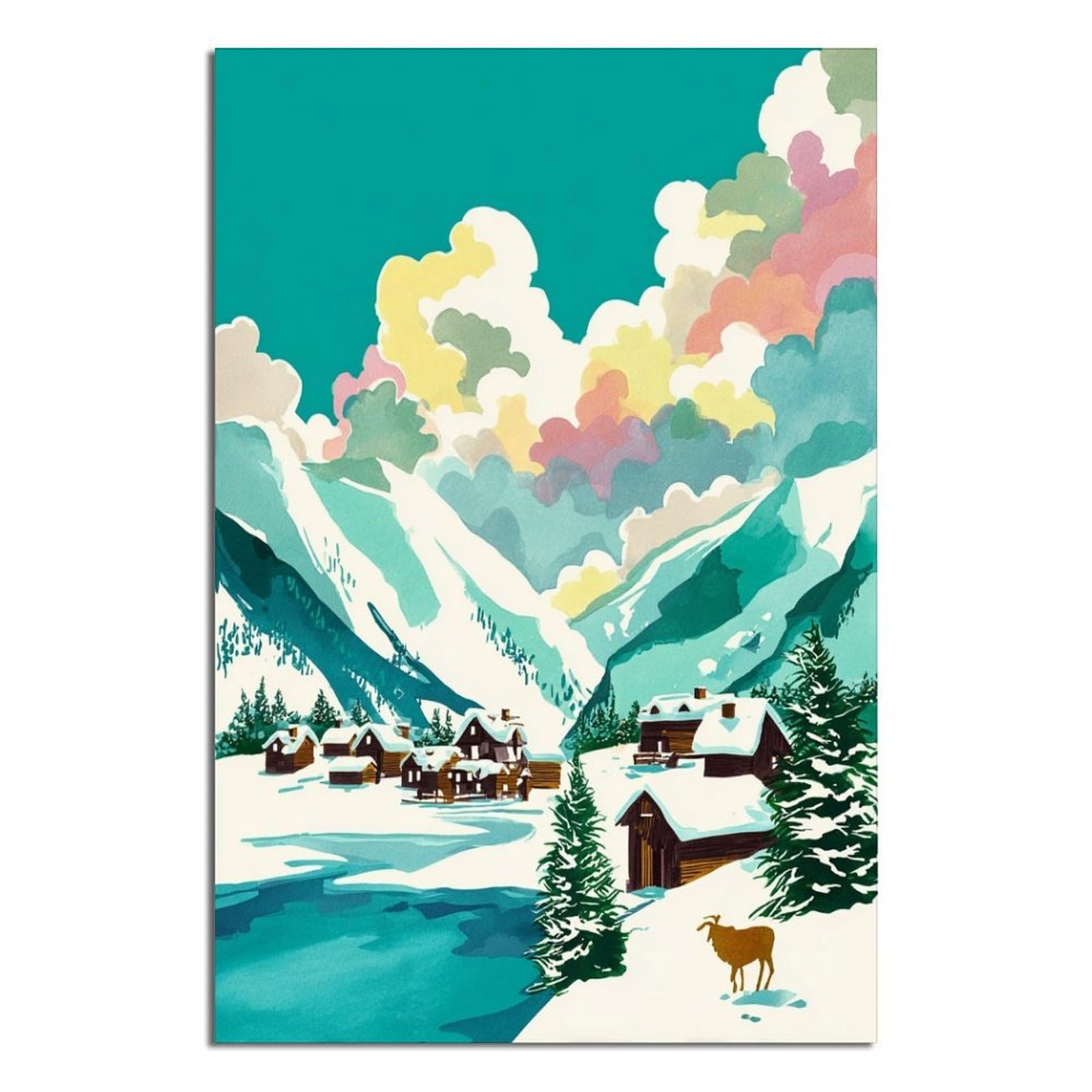 iPuzou Verbier Ski Poster 20x30inch(50x75cm) Vintage Watercolor Canvas Art