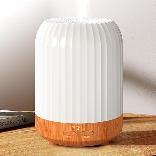 Essential Oil Diffuser for Bedroom, Brand Quiet Humidifiers for Home, Ultrasonic 250ML Small Aromatherapy Diffuser, 7 LED Color Safety Auto-Off Timer, for Baby Bedroom, Hotel, Plant, Wood Pattern