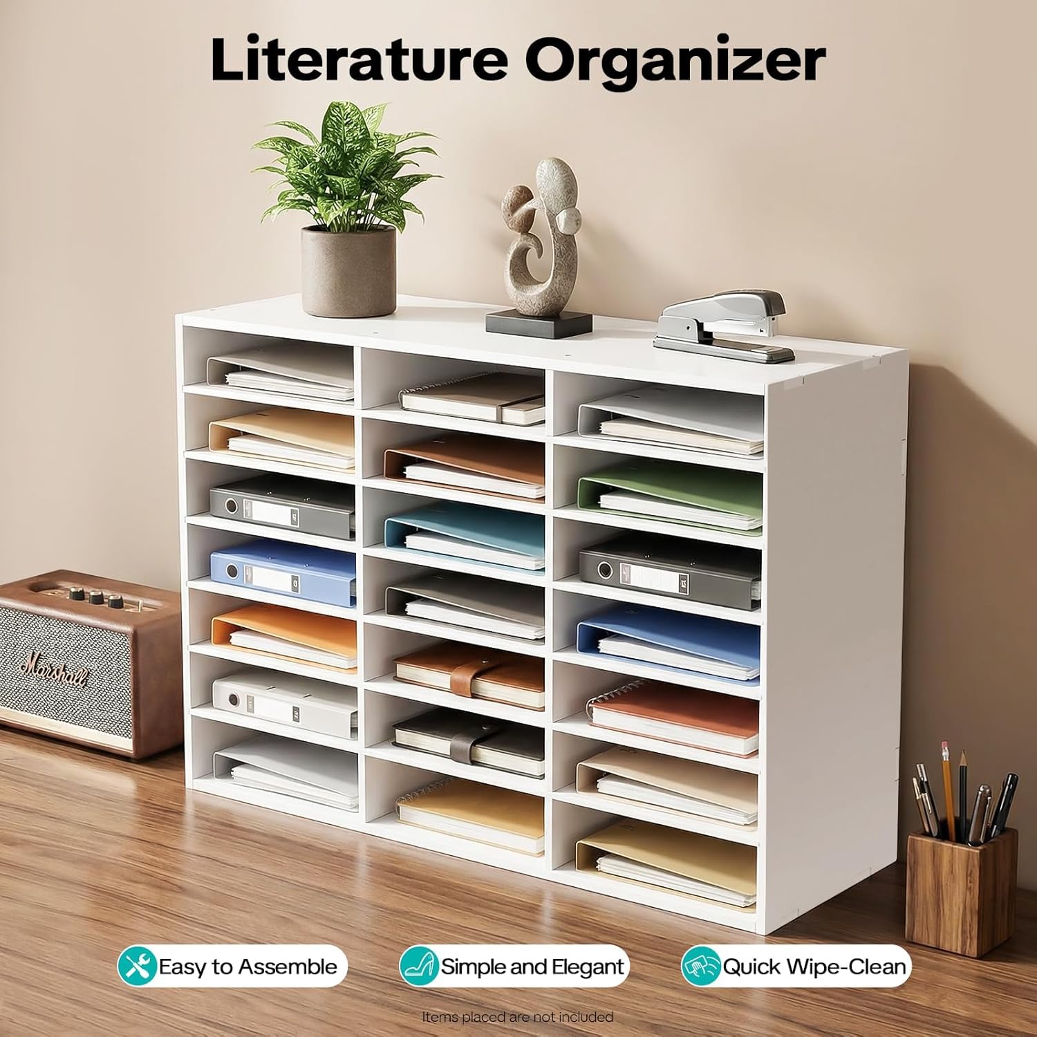24 Compartimentos A4 Bandeja Archivador Organizador,Máximo 60kg,73.7x30.2x59.6cm Revistero Clasificador Carta archivador de PVC Soporte Papeles Almacenamiento Escritorio Estante Documentos,Blanco