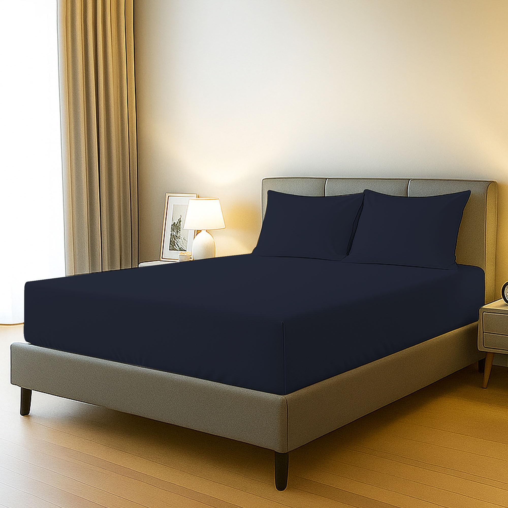 BloomBedding 100% Egyptian Cotton 400 Thread Count Double 3PC Fitted Sheet - 40cm Deep Pocket - Skin Safe, Durable & Soft With Resilient Elastic Corners For Secure Fit - Pillowcases 2Pack