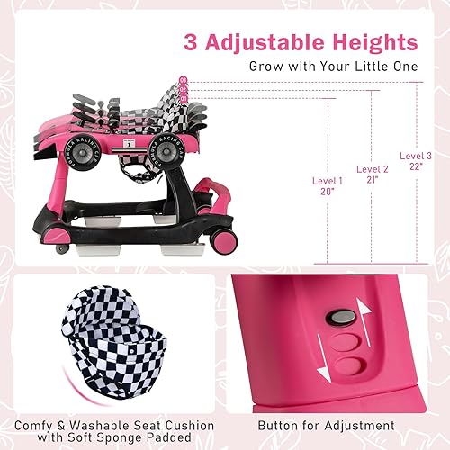 Miniatura 47 de BABY JOY Andador de bebé 4 en 1, caminador de actividad plegable con altura y velocidad ajustables, música, luces, antivuelco, andador de empuje
