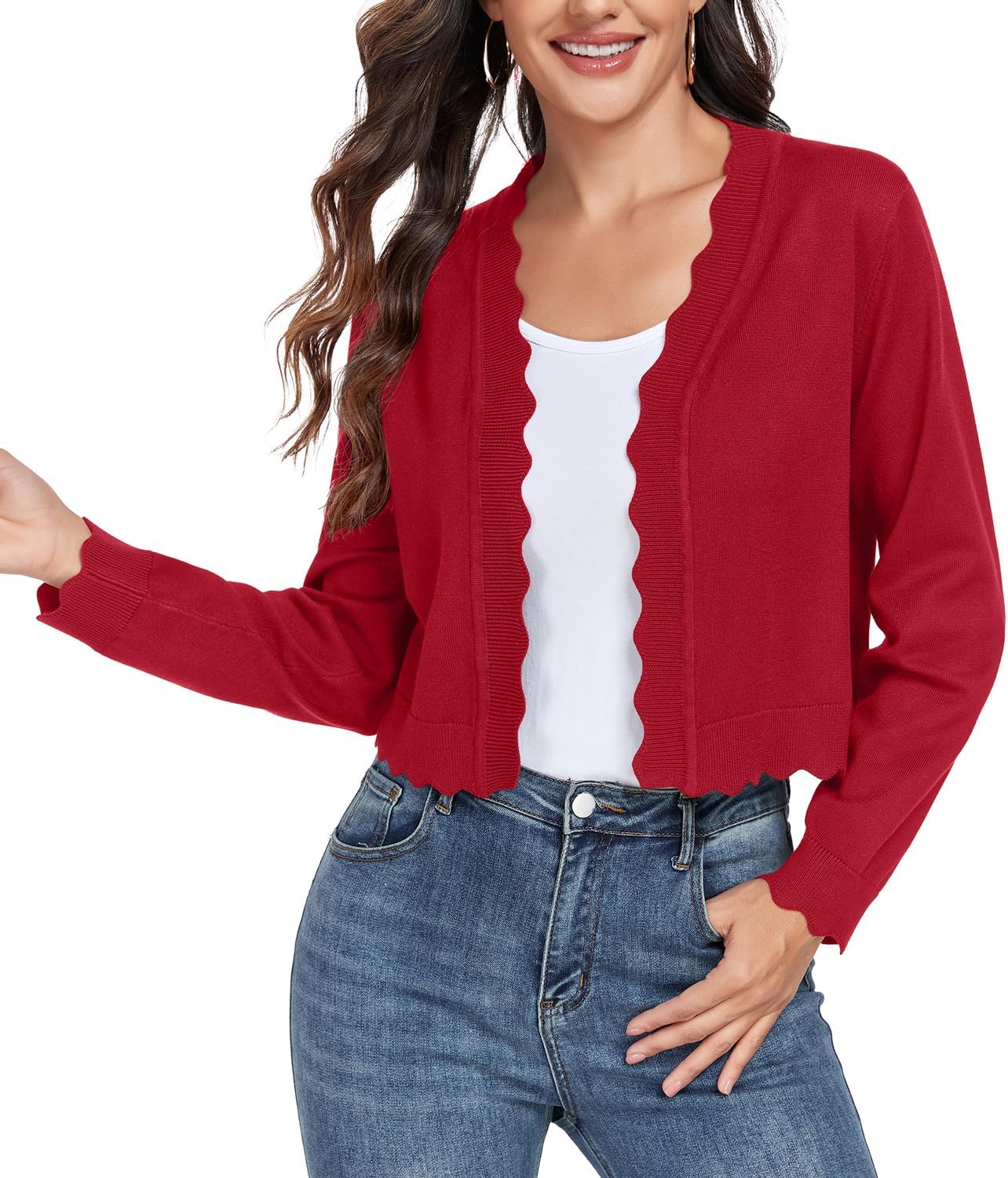 GRECERELLE Women's Long Sleeve Lightweight Open Front Cropped Cardigan Knit Sweaters Bolero Shrugs (S-2XL) - Image 3