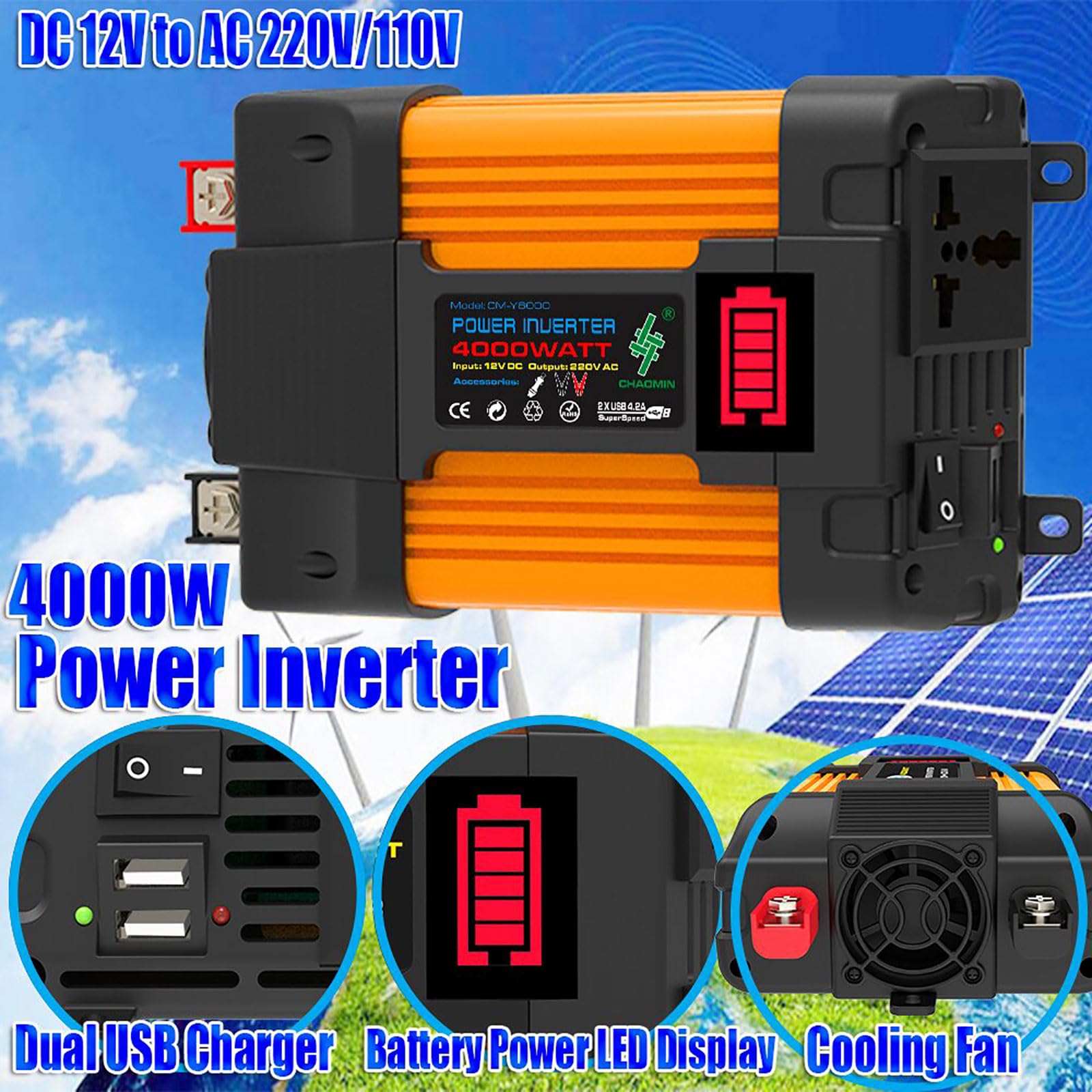 Zestaw inwertera solarnego off-grid o mocy 6000 W z wodoodpornym, składanym panelem o mocy 100 W i kontrolerem 50 A(4000w)