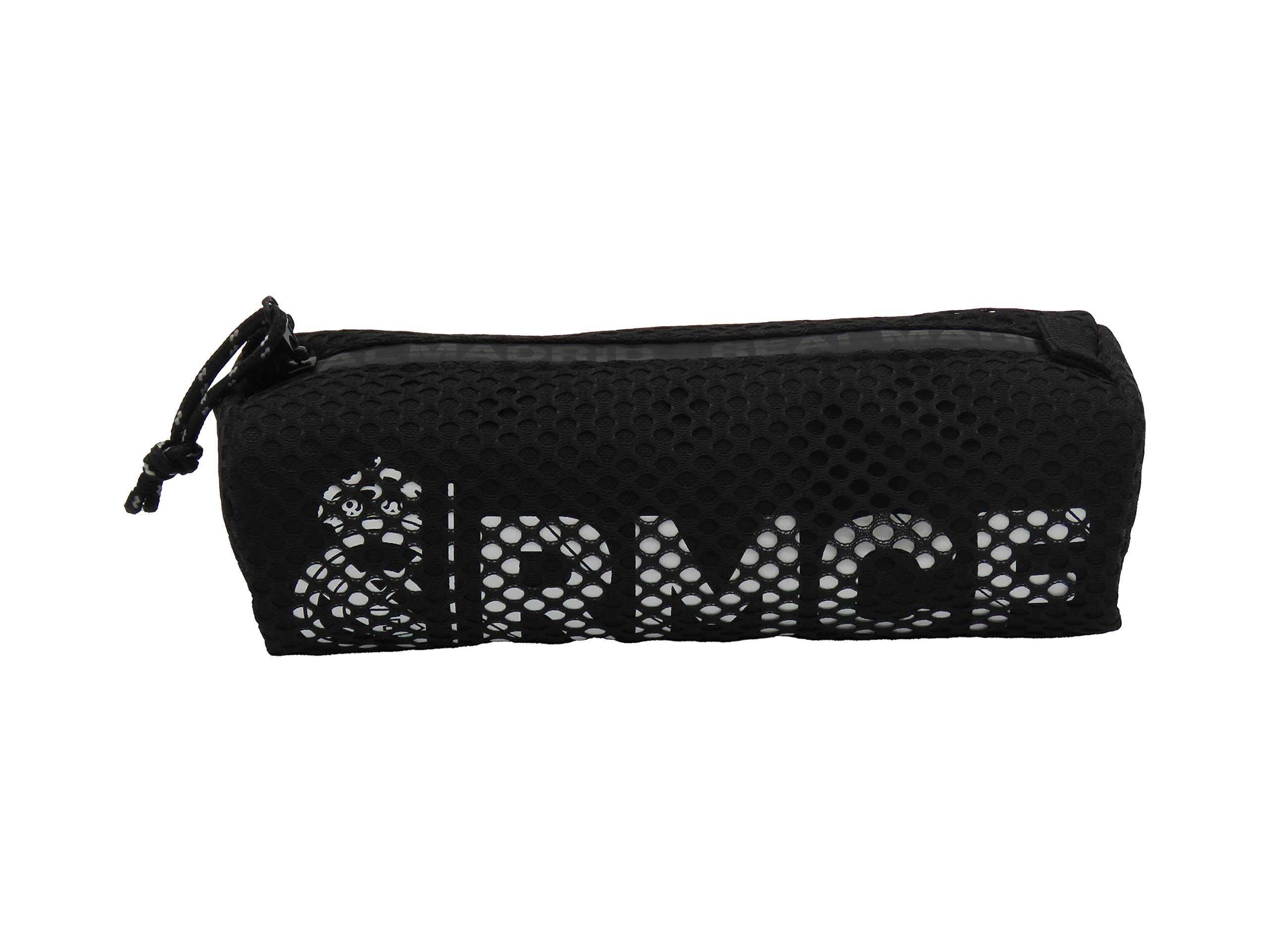 Real Madrid CF - Estuche con Cremallera Juvenil, Portatodo con Tirador de Cuerda y Doble Tejido de Malla, Color Negro, Producto Oficial (CyP Brands)