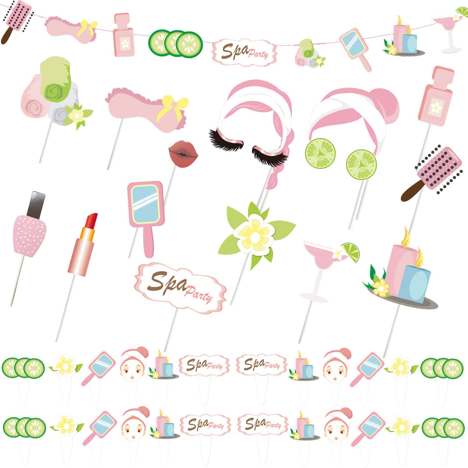 Spa Party Decorations Set - 41pcs,Spa Party Supplies with Spa Party Banner,Spa Day Photo Booth Props,Cake Toppers for Girls,Kids Make Up Party,Salon Party,Birthday Party Decoration