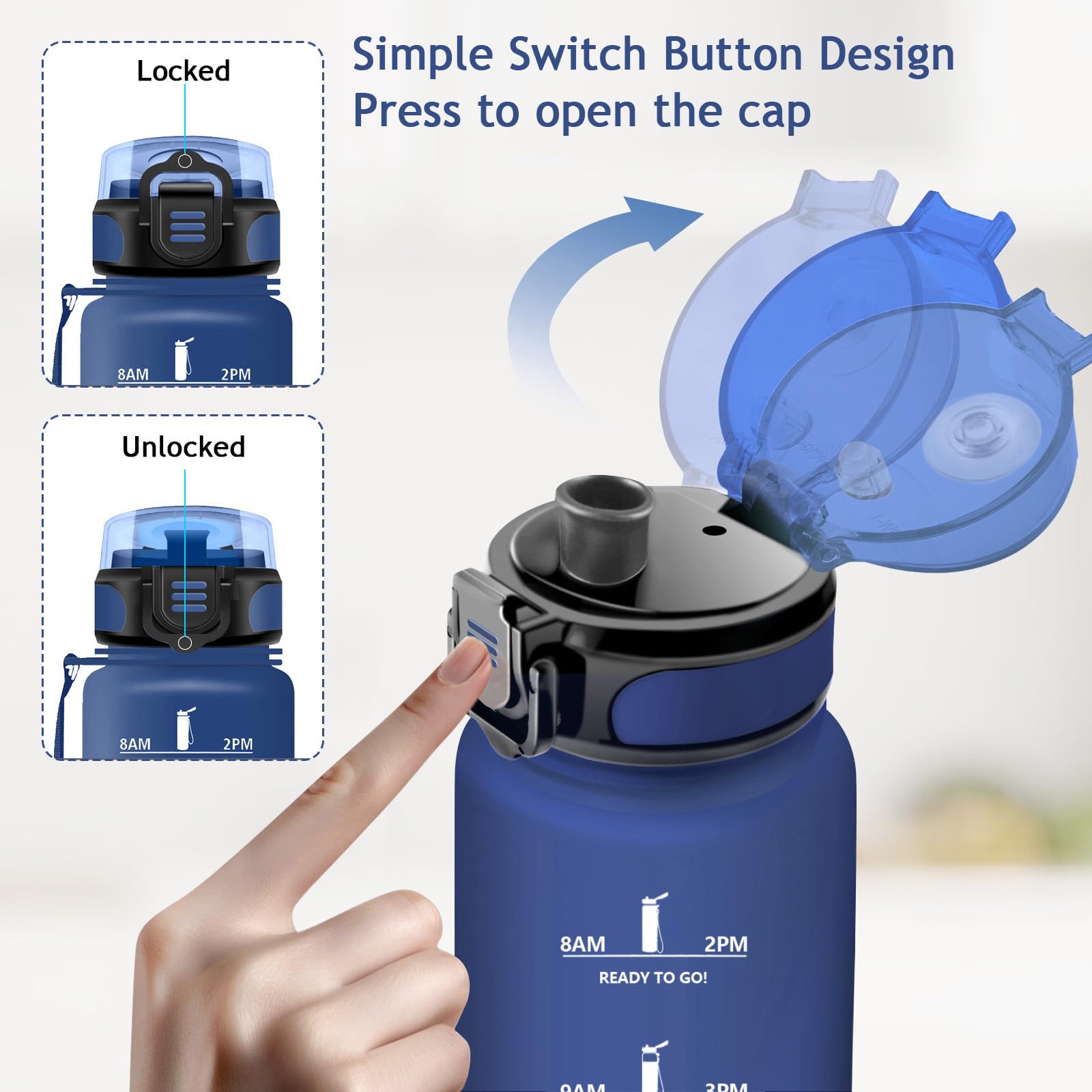 Vikaster Borraccia Sportiva, Borraccia 1500ml, Senza BPA & Prova di Perdite, Borracce per, Adulto, Outdoor, Sport, Trekking, Bici, Scuola, Ufficio, Yoga, Palestra, Campeggio-Blu Navy