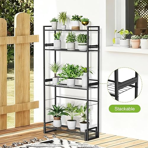 Miniatura 4 de Soporte para plantas, soporte apilable para plantas de 4 niveles, estante escalable resistente para plantas altas para interiores y exteriores,