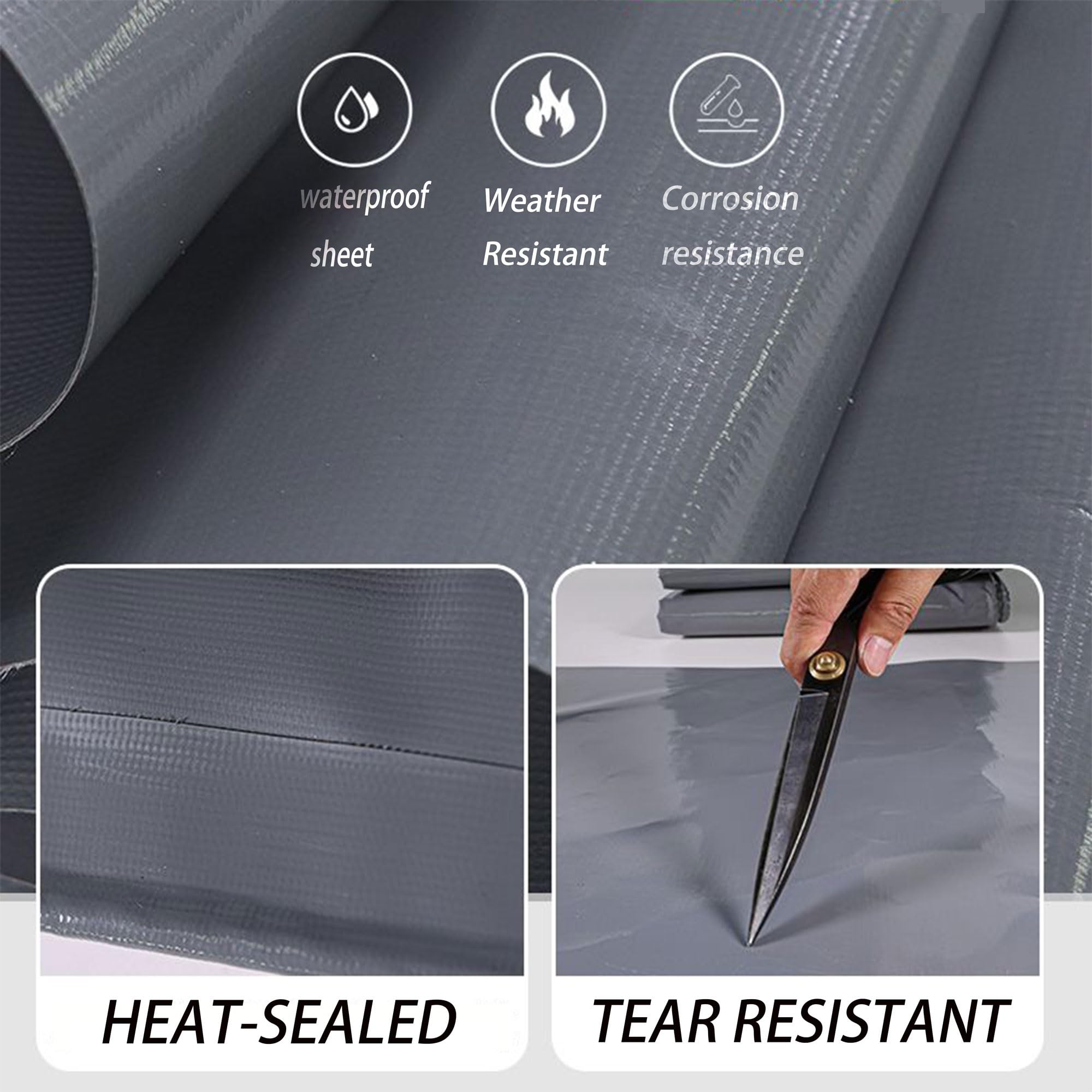 Lona resistente de 2 x 18,5 m, impermeable, para muebles y caravanas, para perreras, gallineros, estanques, heno, troncos, techo, remolque, multiusos, para muebles de exterior, sábana de suelo, gris