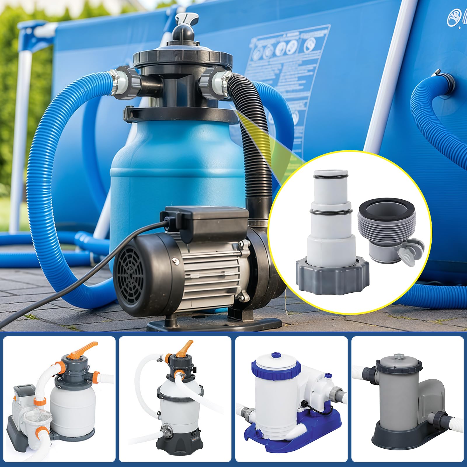 Poolschlauch Adapter Set, 4 Stück Schlauchadapter Pool Schlauch Adapter mit Gewinde, Pool Adapter A und Type B für Intex Pool Schlauchadapter für Pumpe, für Ø 32 und 38 mm Pool-Schlauch