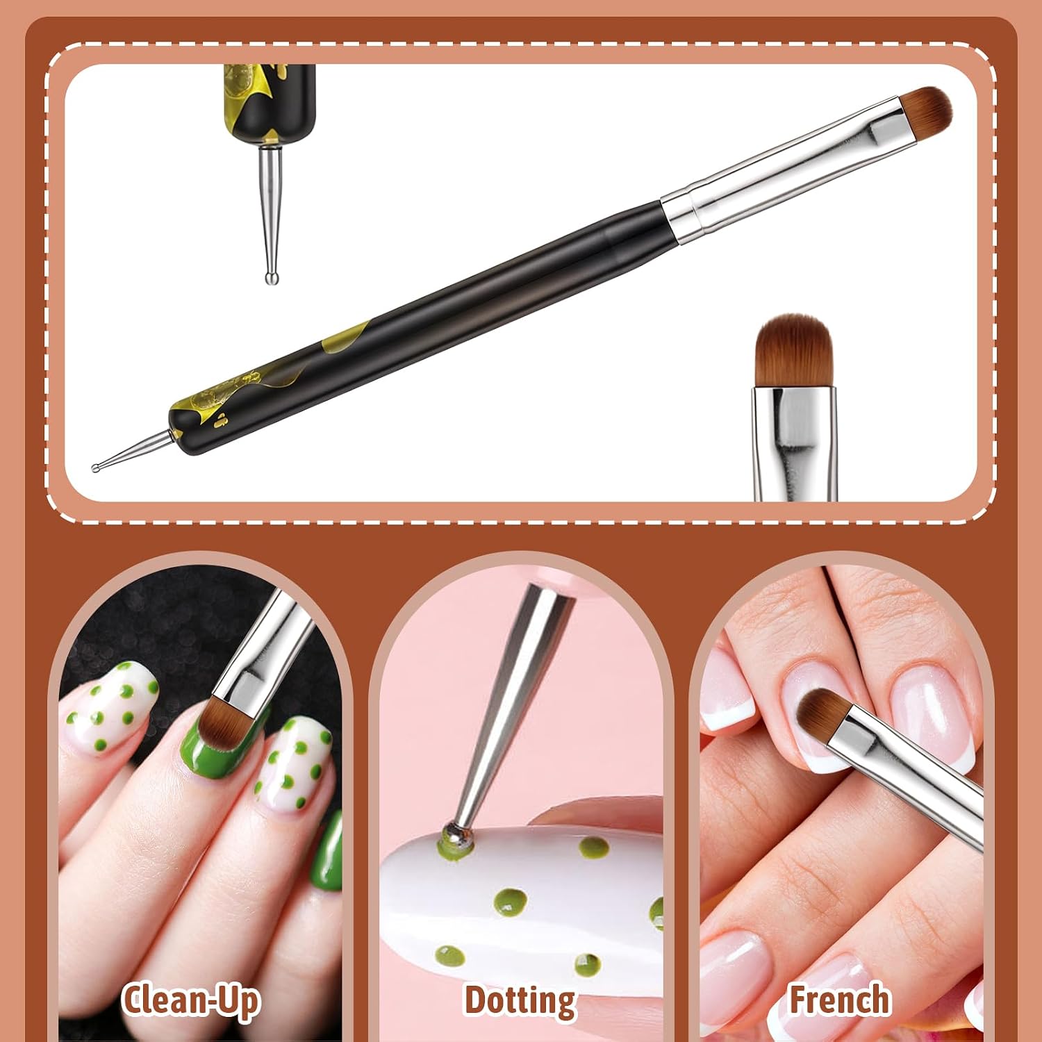 French Brush, 2-Way French Brush for Nails, Nail Brushes for Nail Art Acrylic Nail Brush, French Tip Tool for Professional Manicure Nails Art Design