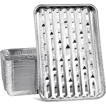 25Pcs Broiler Pans for BBQ Grill, 9x13 Grill Pan Liners with Ribbed Surface, Disposable Aluminum Foil Trays for Oven Without Hole