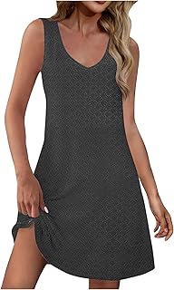 Summer Tank Dresses for Women V Neck Sleeveless Loose Casual Solid Color Mini Dress Beach Vacation Swing Sundress