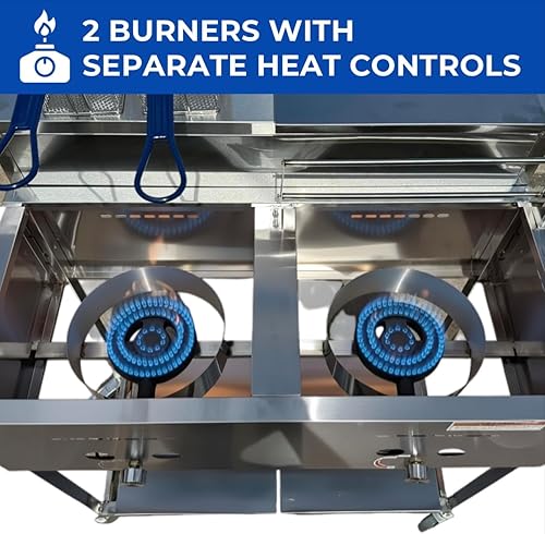 Miniatura 9 de Carro para Freidora Profunda de 2 Cestas de Alta Resistencia  Tanque Único de 3 Galones  Mesa de Vapor de 2 Bandejas  Portátil de 4 Ruedas  Acero